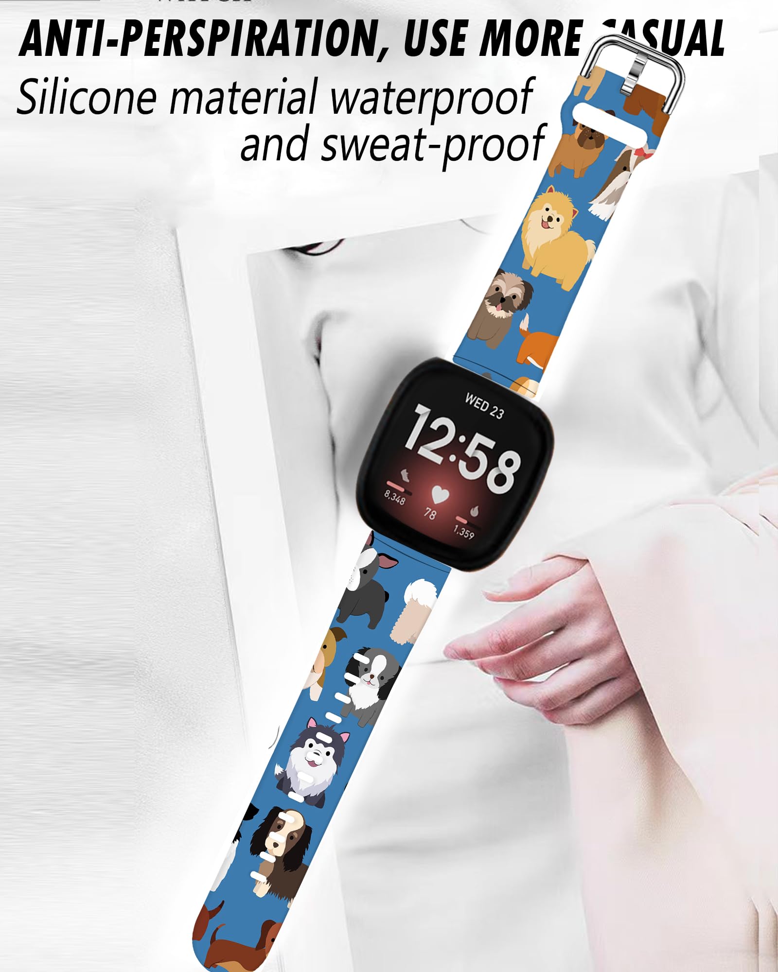 Lnzlking Sport Band For Versa 4/Versa 3/Sense 2 Smart Watch, Elastic Replacement Wristbands (Cute Dog Puppy)