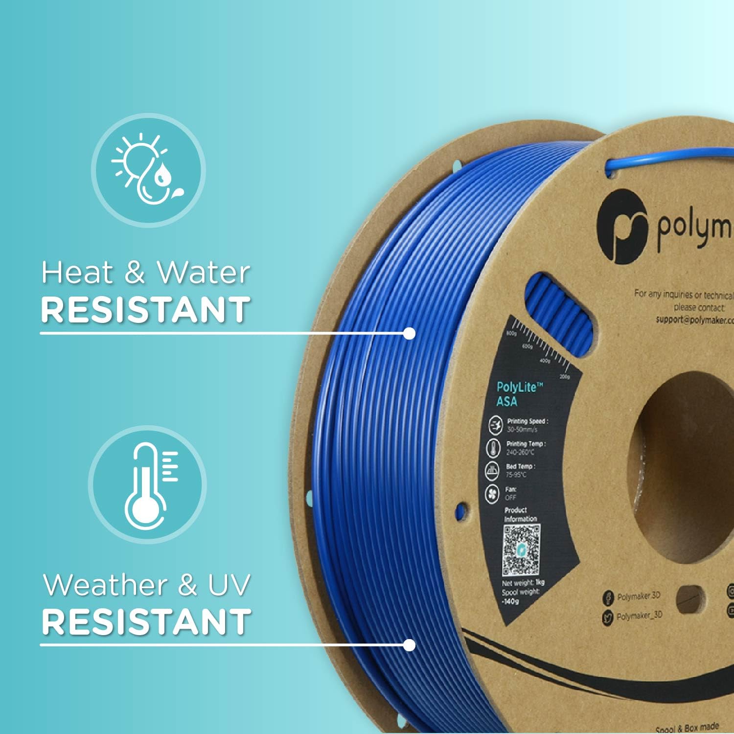 Polymaker Asa Filament 1.75Mm Blue, 1Kg Asa 3D Printer Filament, Heat & Weather Resistant   Asa 3D Filament Perfect For Printing