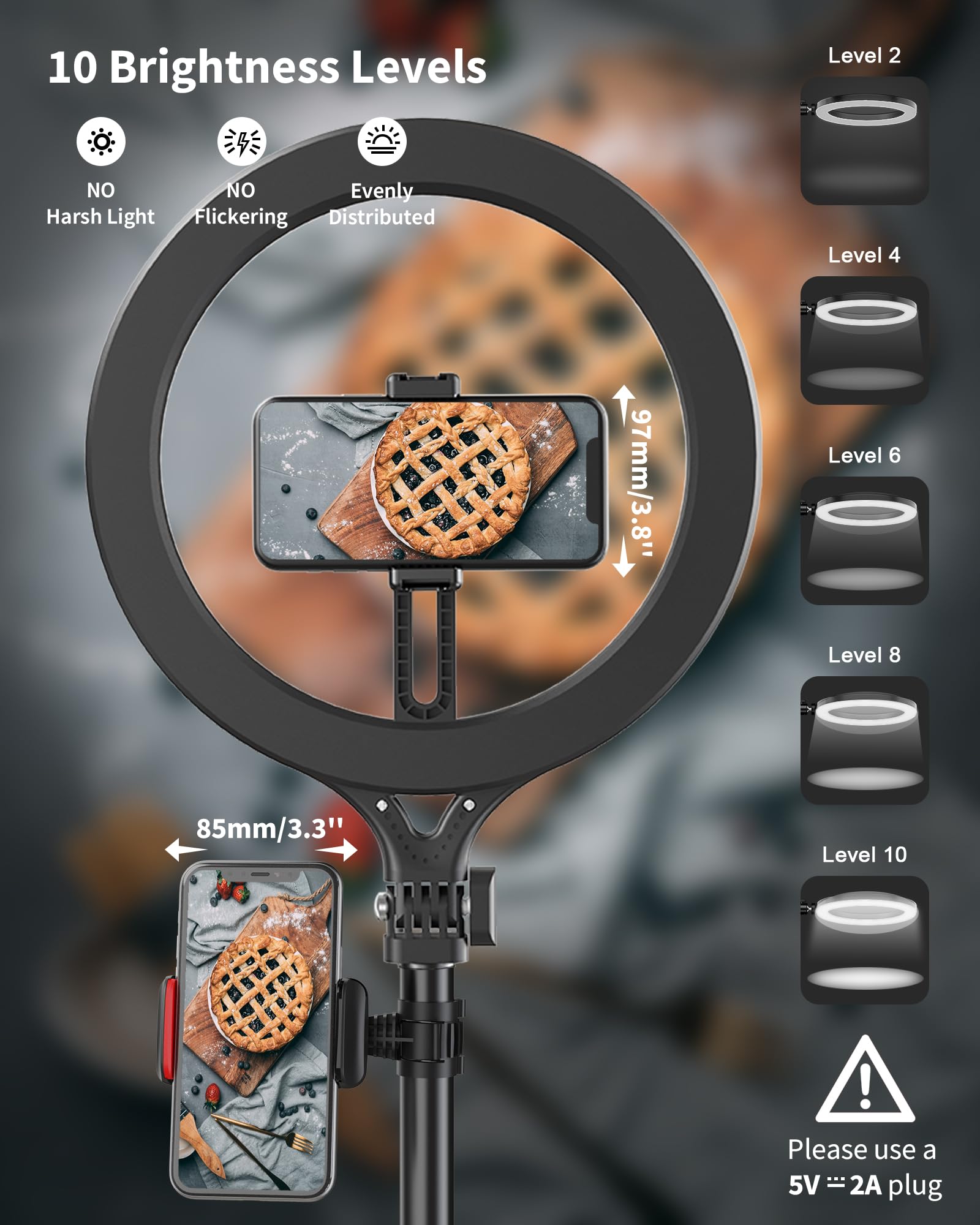 Ring Light With Stand And Phone Holder, Usb 10'' Ring Light For Desk, Overhead Camera Mount With Ringlight, Desk Lamp With Clamp