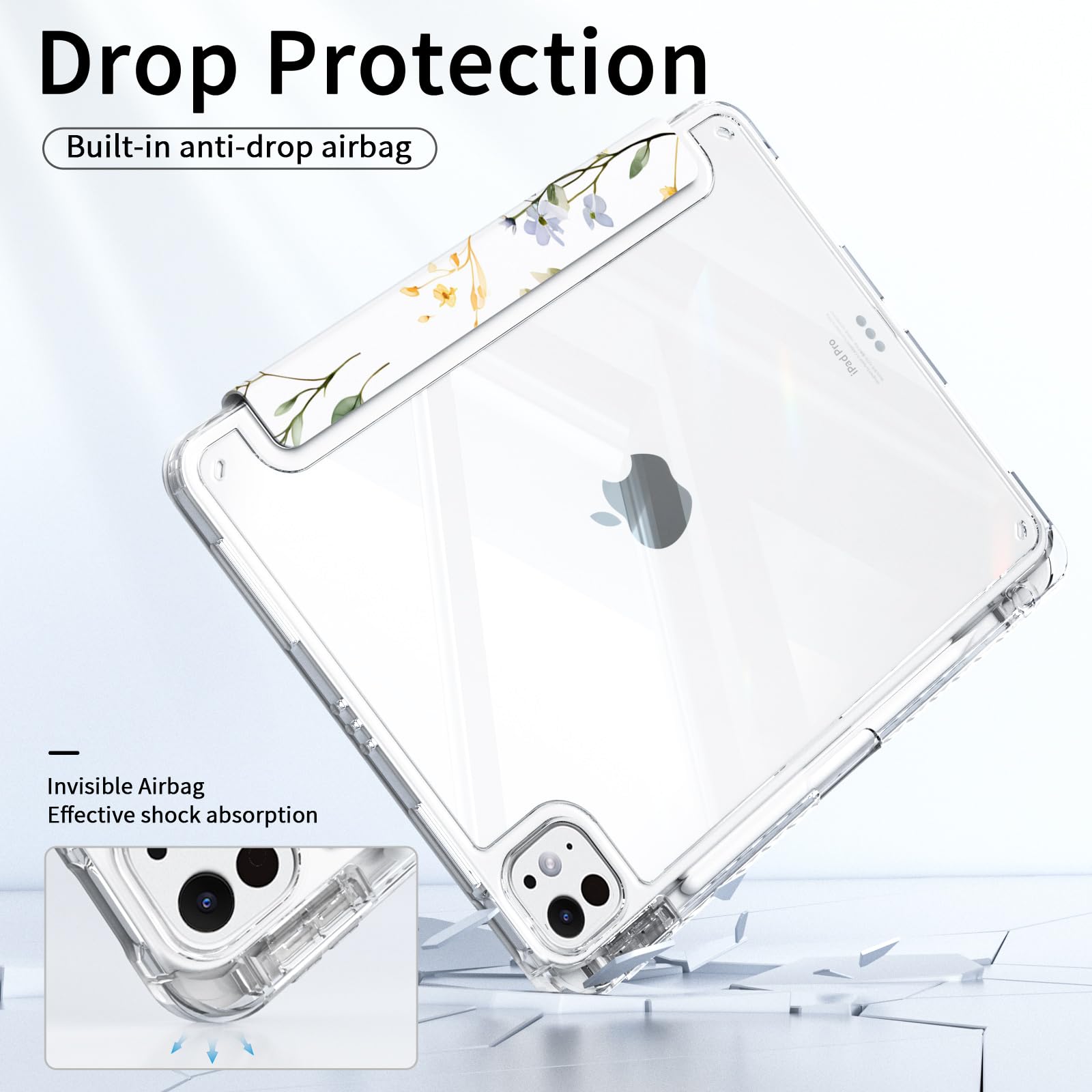 Piznernico Case For Ipad Pro 11 Inch M4 (2024, 5Th Generation) With Pencil Holder, Trifold Stand, Transparent Clear Back Cover P