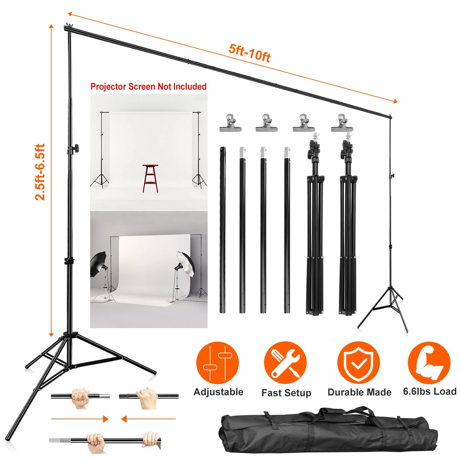 Imountek Backdrop Stand For Parties, Photographic Studio Photo Backgrounds 10Ft Adjustable Photo Backdrop Stand Kits With A Carr