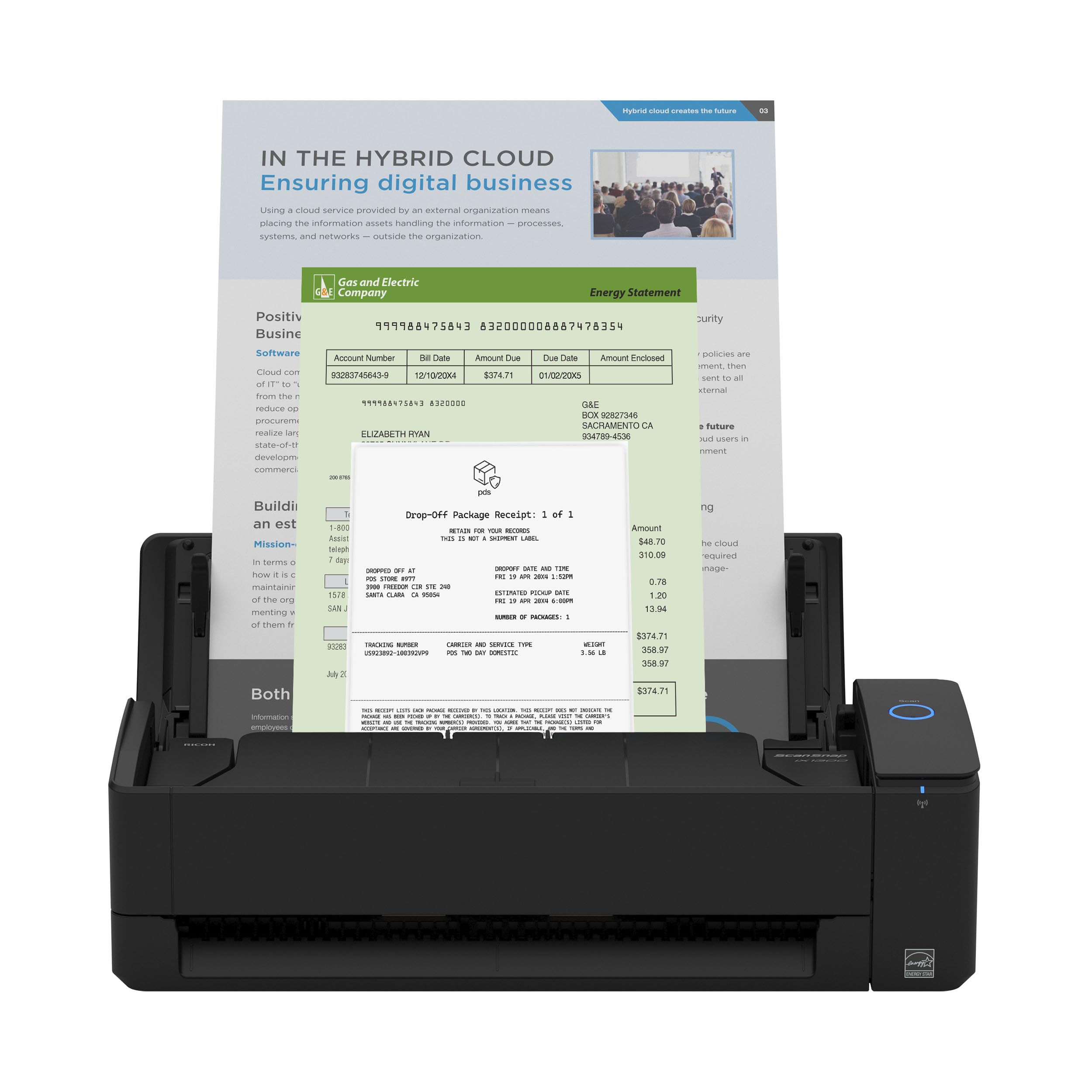 ScanSnap iX1300 Compact Wireless or USB Double-Sided Color Document, Photo & Receipt Scanner with Auto Document Feeder and Manua