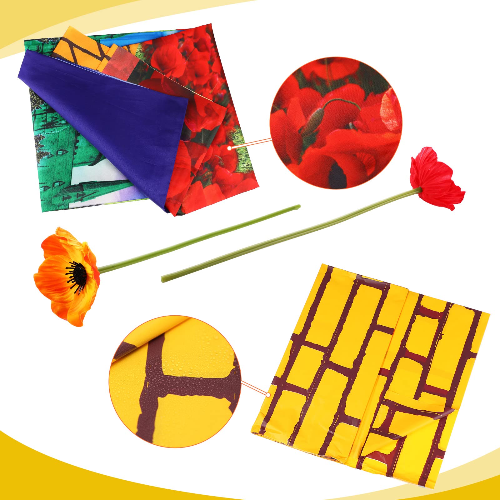 Outus 16 Pcs Yellow Brick Runner Yellow Brick Backdrop Castle Backdrop Floral Rainbow Photography Background Artificial Red Oran