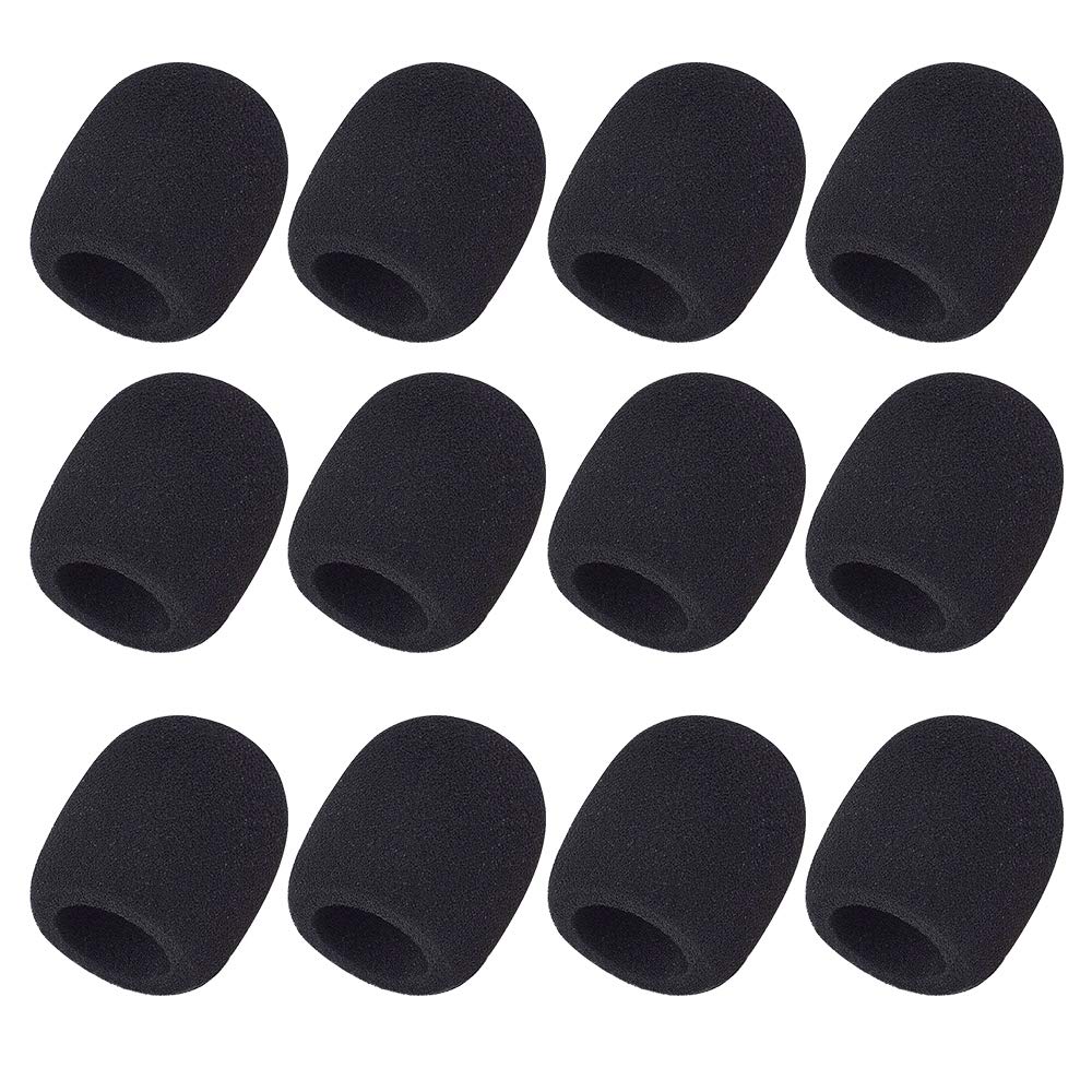 Facmogu 12 Pack Black Foam Microphone Windscreen, Mic Foam Covers For Handheld Microphone Protection, Handheld Microphone Windscreen Suitable For Karaoke Dj, Conference Room, Stage Performance