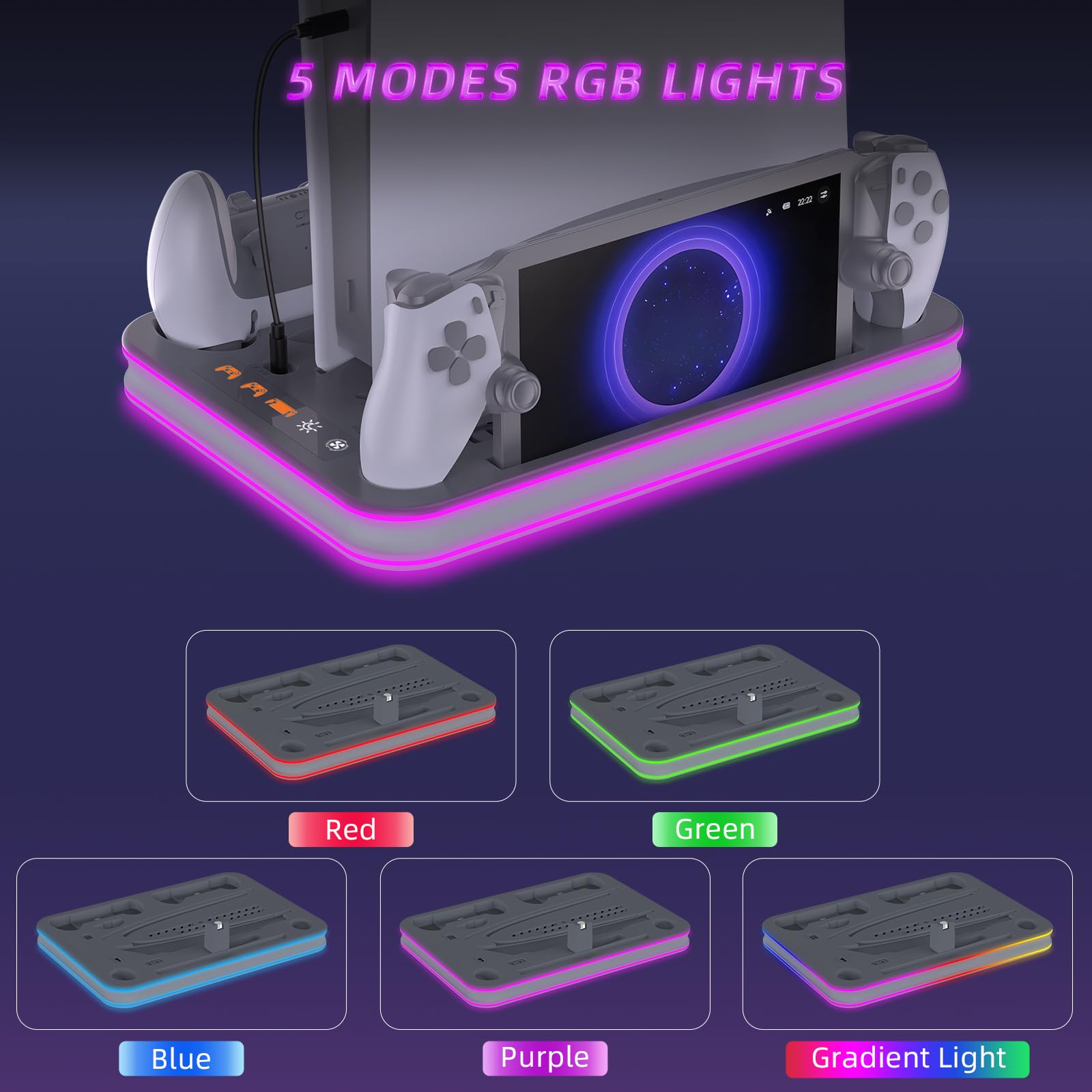 Wuxidixi Charger Dock Compatible With Ps Portal And Ps5 Controller, Ps5 Pro Stand And Cooling Station With Rgb Led Charging Dock
