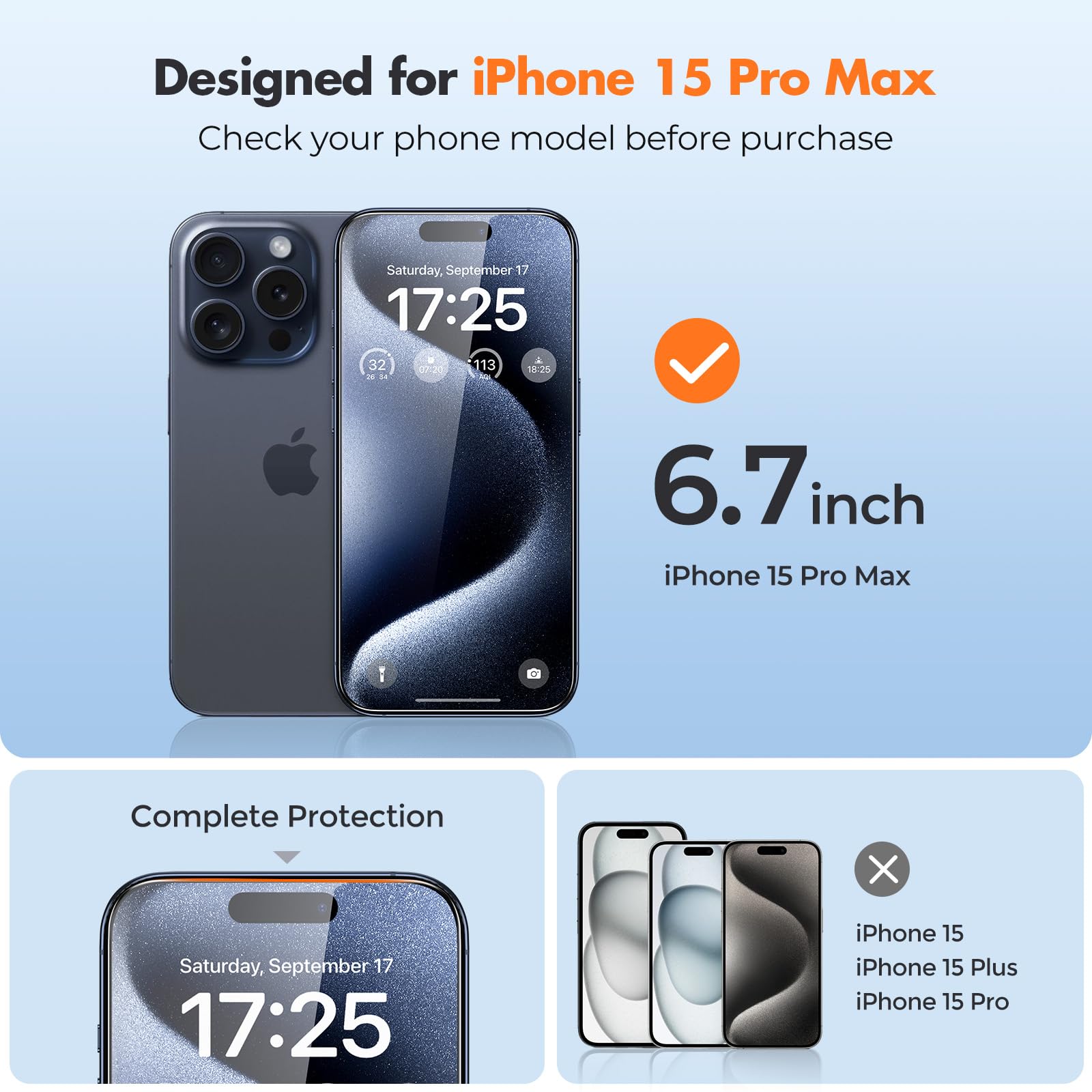 Unbreakcable Shatterproof Tempered Glass Screen Protector For Iphone 15 Pro Max [2 Pack][Easy Installation Frame] [9H Hardness]