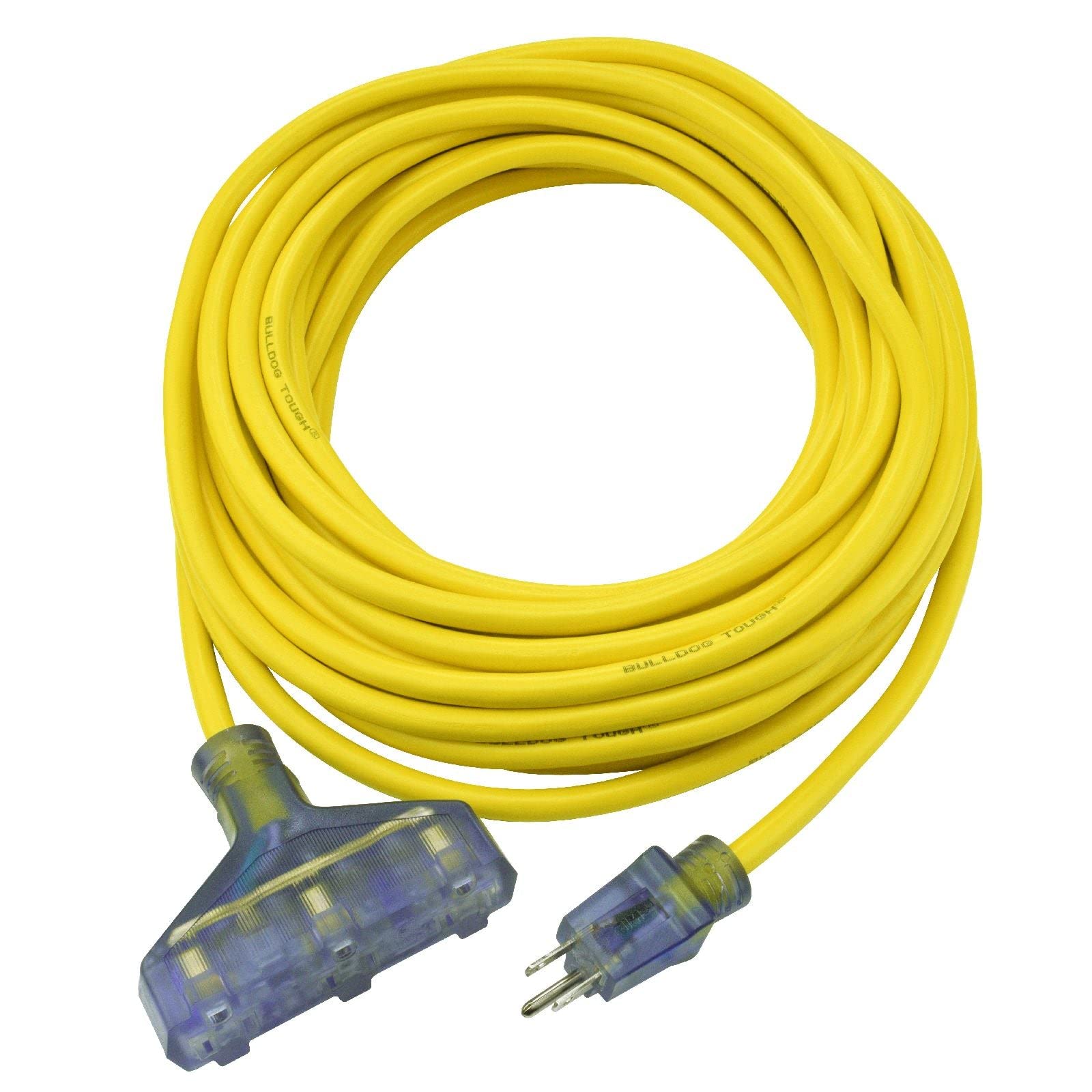 Clear Power 50 Ft 3 Outlet Heavy Duty Outdoor Extension Cord 12/3 Sjtow, Yellow, Water & Weather Resistant Flame Retardant, Powe