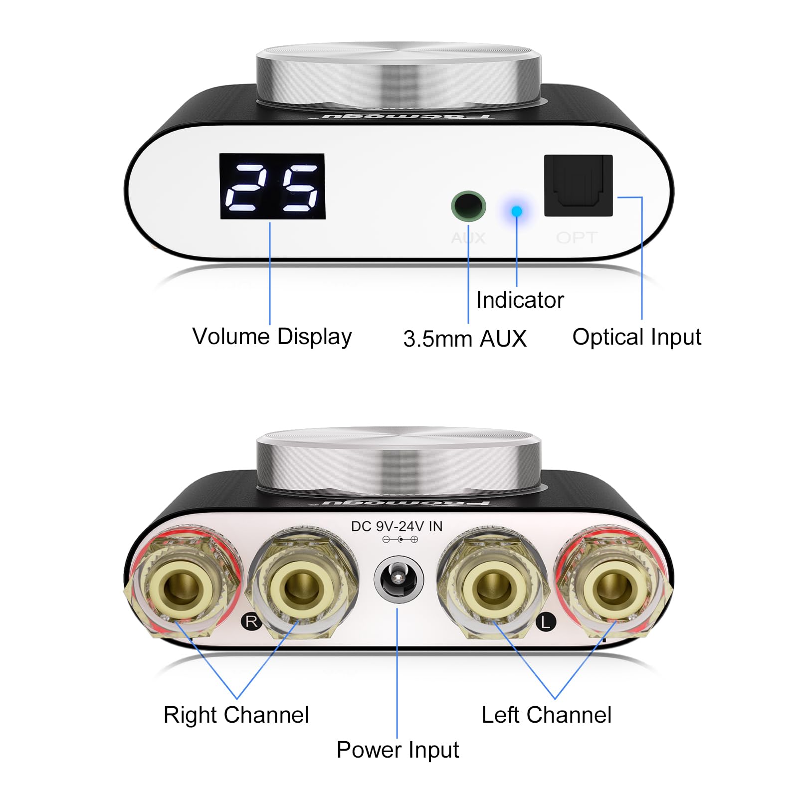 Facmogu M6 200W Mini Bluetooth 5.0 Audio Power Amplifier, 100Wx2 Dual Channel Hifi Stereo Mini Speaker Amp W/Optical/Aux/Bt Inpu