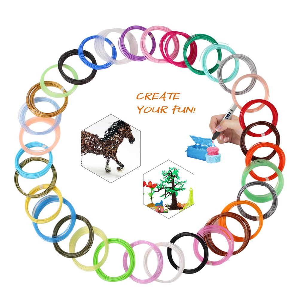 Mika3D 32 Colors 3D Pen Pla Filament Refills, Each Color 10 Feet, Total 320 Feet, Pack With 4 Finger Caps