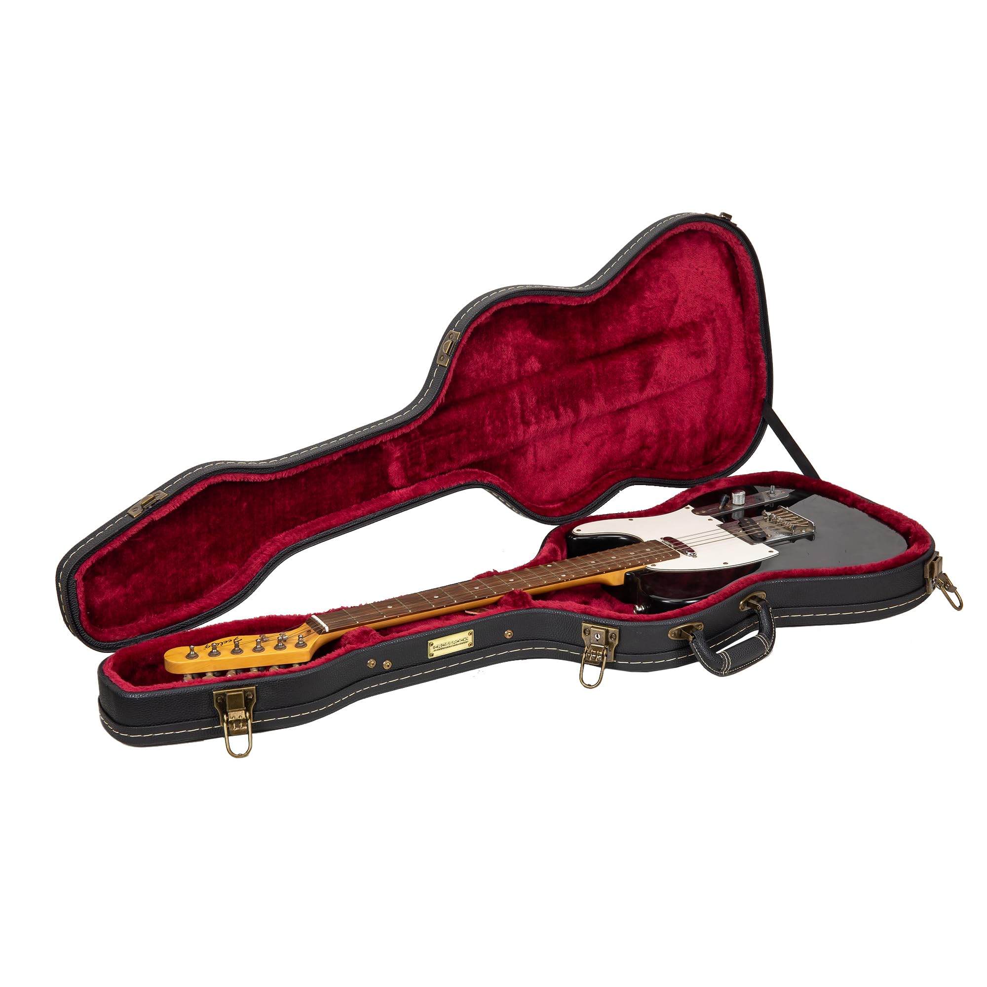 Crossrock Wooden Guitar Case -Fits Telecaster and Stratocaster Styles of Guitars -Vintage Hardware, Sponge Lining, Metal Feet, S