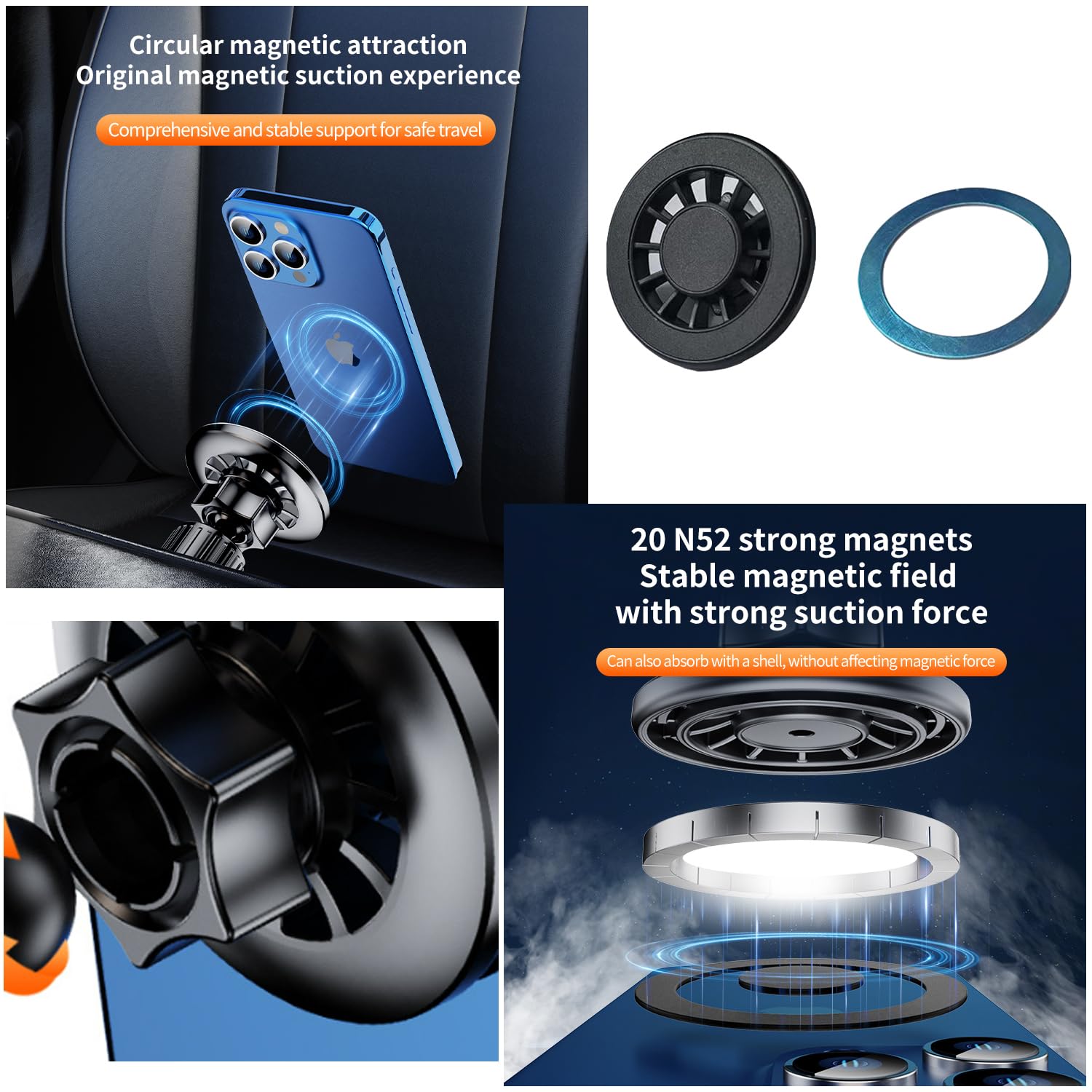 Recdec For Magsafe Car Mount Phone Holder Replacemet Magnetic Stand Base With 17Mm Ball Joint Socket For Mag Safe Iphone Andriod