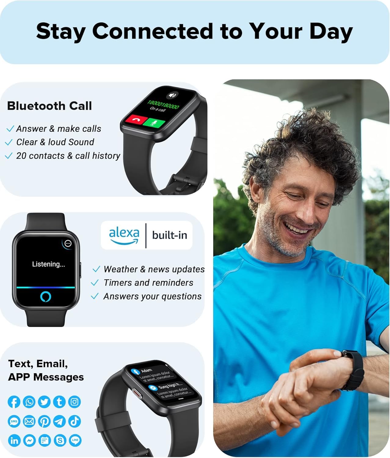 Smart Watch For Men Women Android Iphone, Alexa Built-In Fitness Watch With 1.8 '' Lcd Screen & Bluetooth Call (Make/Answer), He