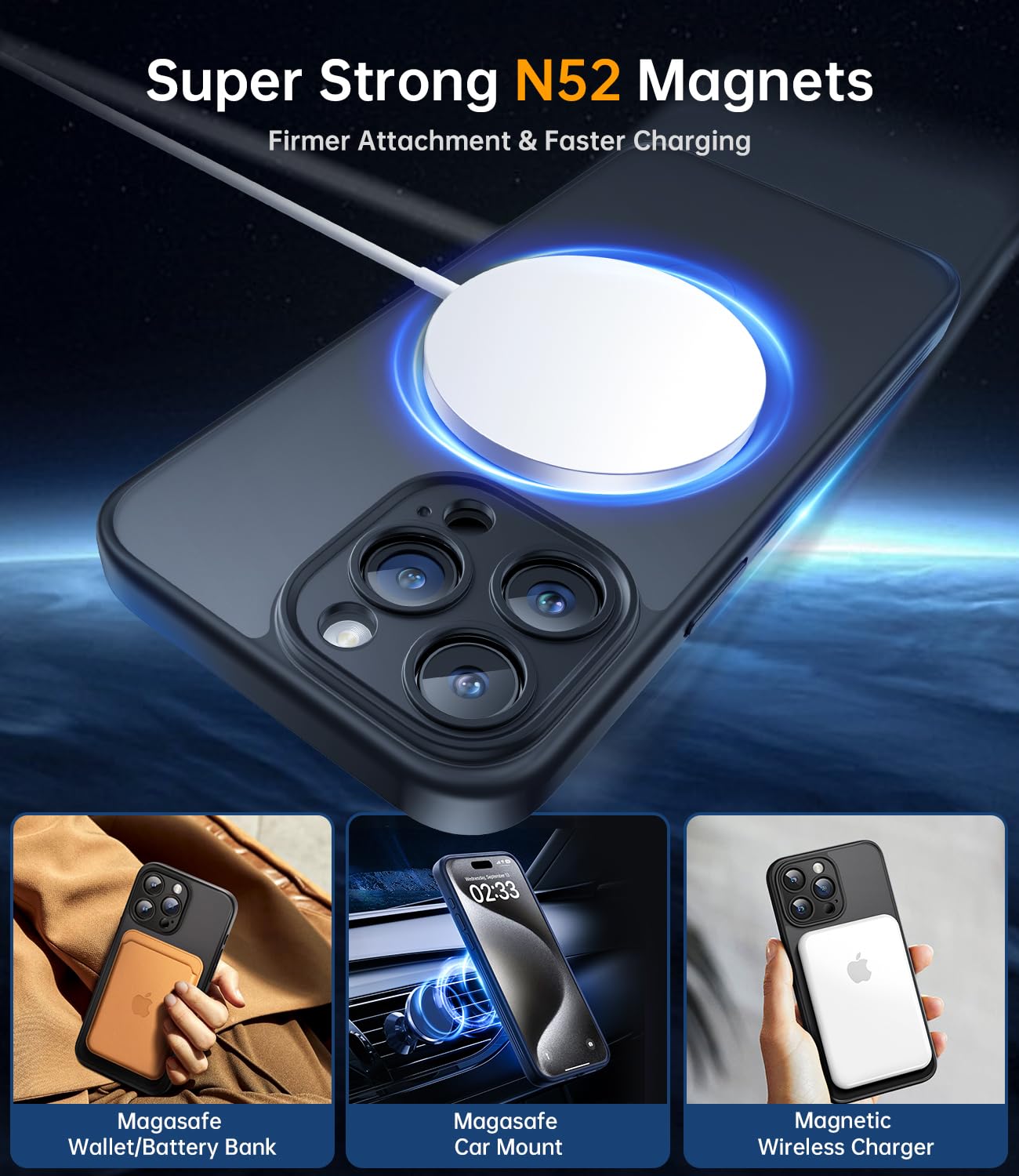 Jueshituo For Iphone 15 Pro Case With Magnetic Stand [Full Camera Protection] [Compatible With Magsafe] Mil Grade Shockproof Sli