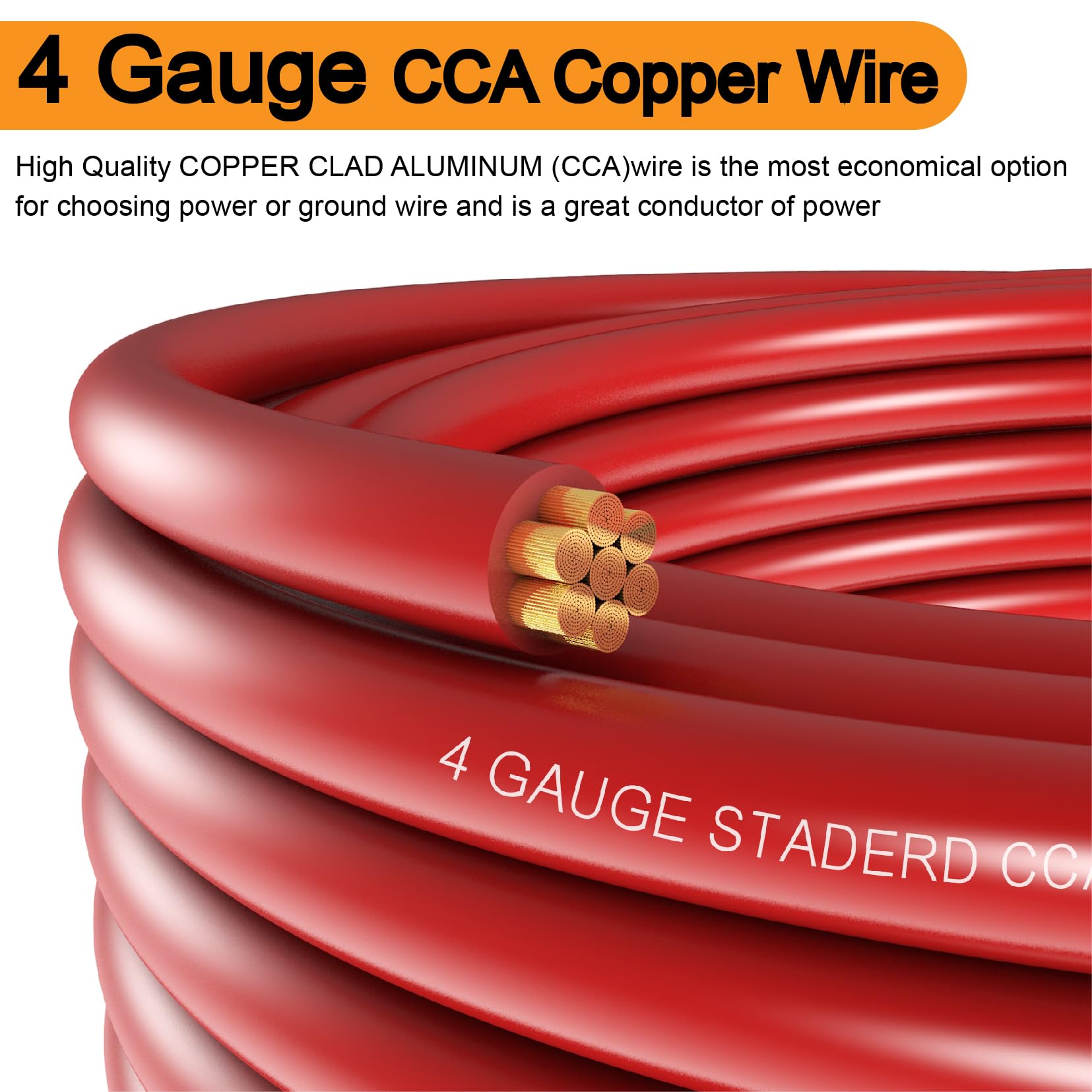 4 Gauge Wire (25Ft Each  Black/Red) Copper Clad Aluminum Cca,100A Anl Fuse Holder,10Pcs Lugs Terminal Connectors And 3:1 Heat Sh
