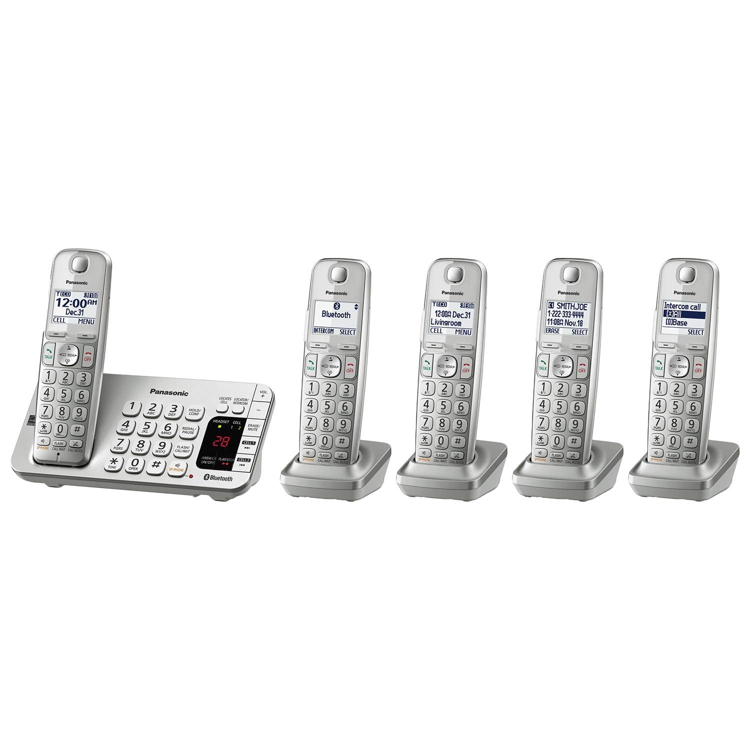 Panasonic Link2Cell Bluetooth Cordless DECT 6.0 Expandable Phone System with Answering Machine and Enhanced Noise Reduction - 5 
