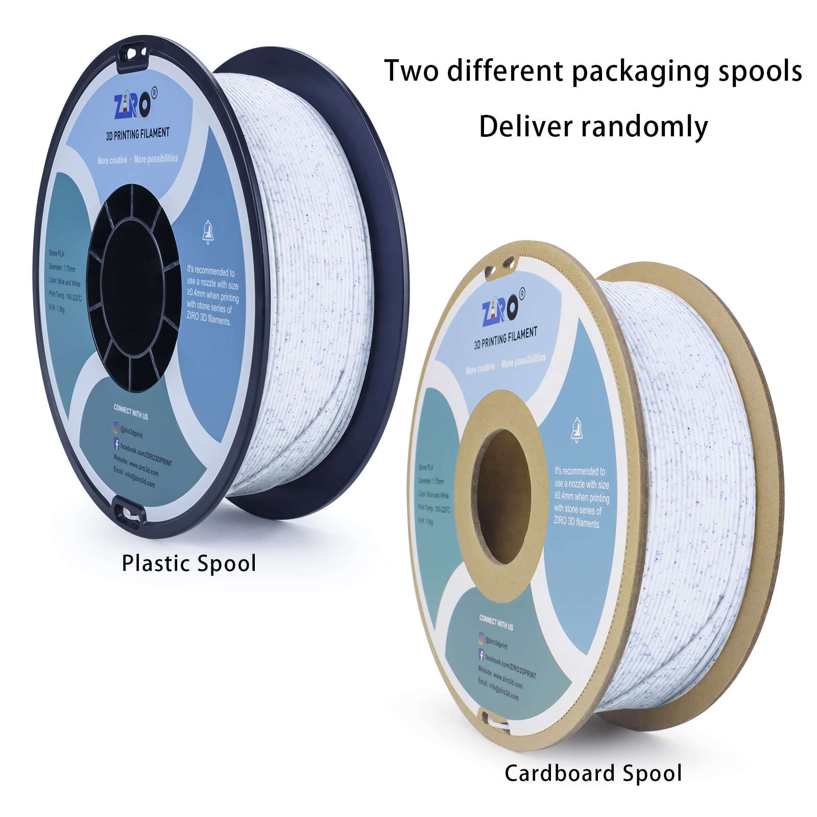 Ziro Pla Stone Filament 1.75Mm,3D Printer Filament Pla 1.75Mm Blue And White Color 1Kg(2.2Lbs)   Blue And White