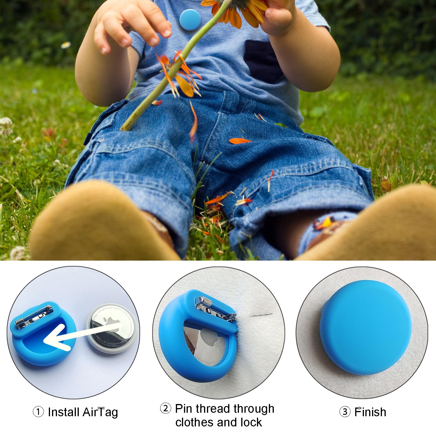 4 Pack Mini Airtag Holder For Kids, Silicone Hidden Airtag Holder With Safety Pin For Clothes, Gps Tracker Case Clip Compatible With Apple Air Tag (Sky Blue, Pink, Black, White)