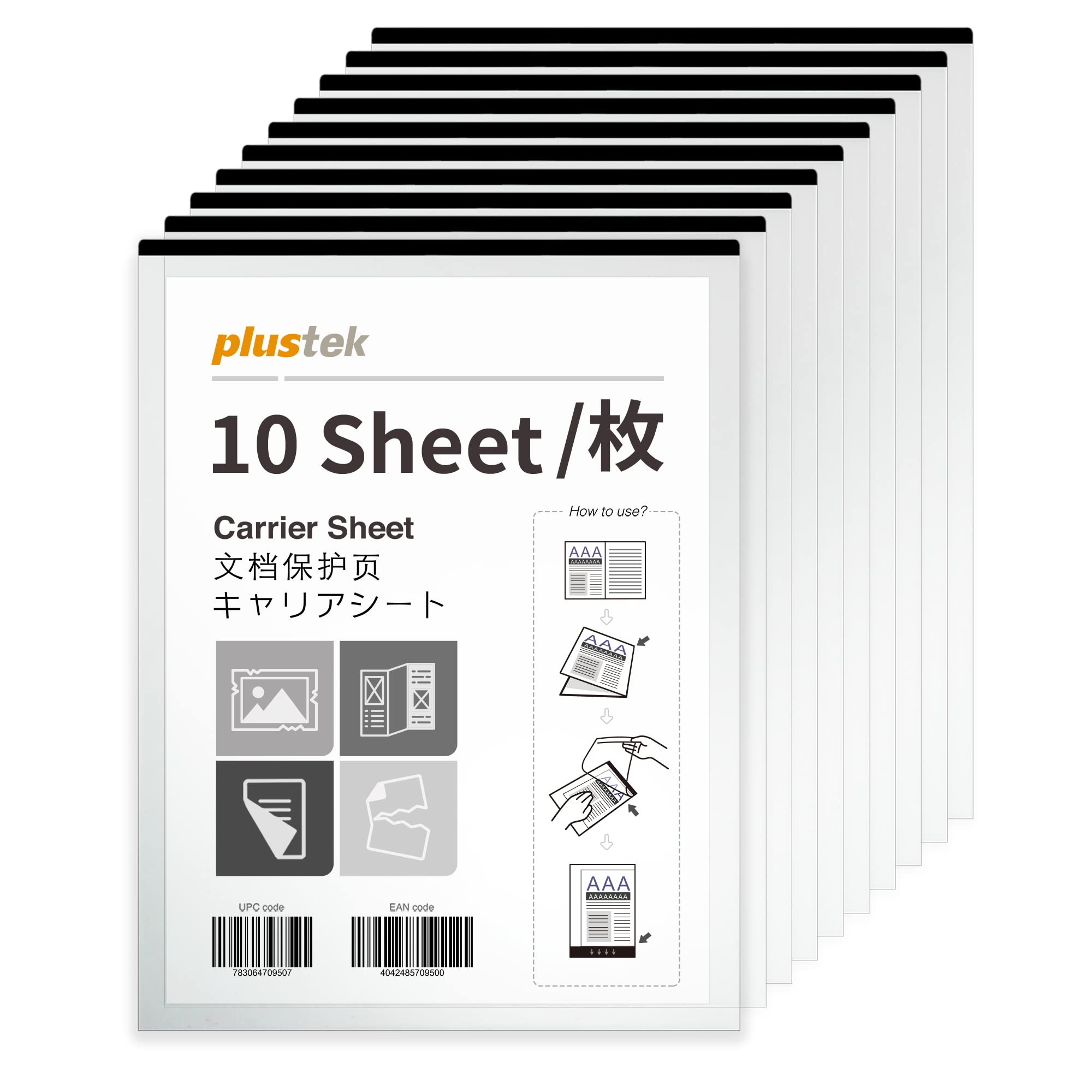 Plustek Document Carrier Sheets Pack (10 Pcs) A4 / Letter Size   Protects Fragile Paper And A3 Size Document By Folding   Suppor