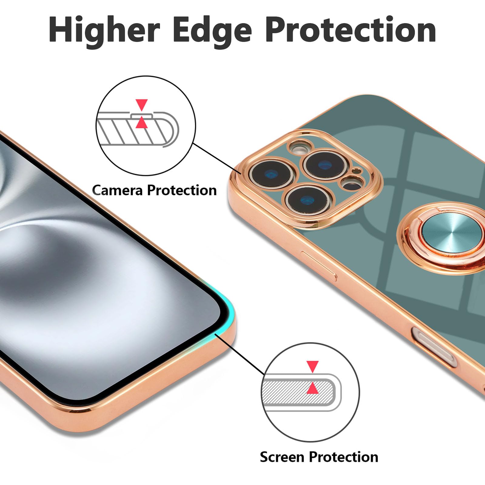 Eyzutak Case For Iphone 16 Pro Max, Phone Case With 360 Rotatable Finger Ring Holder Kickstand Magnetic Car Mount Supported Shin