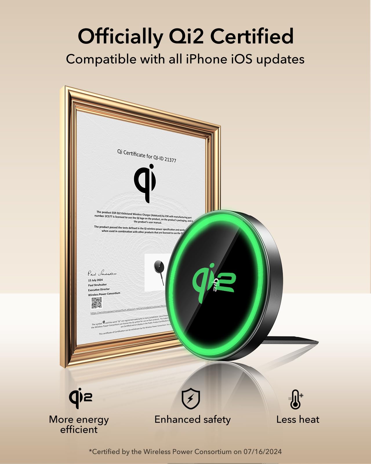 Esr Halolock Qi2 Wireless Charger With Kickstand, Qi2 15W Magsafe Iphone Charger, Wireless Charging Pad For Iphone 15/14/13/12 S