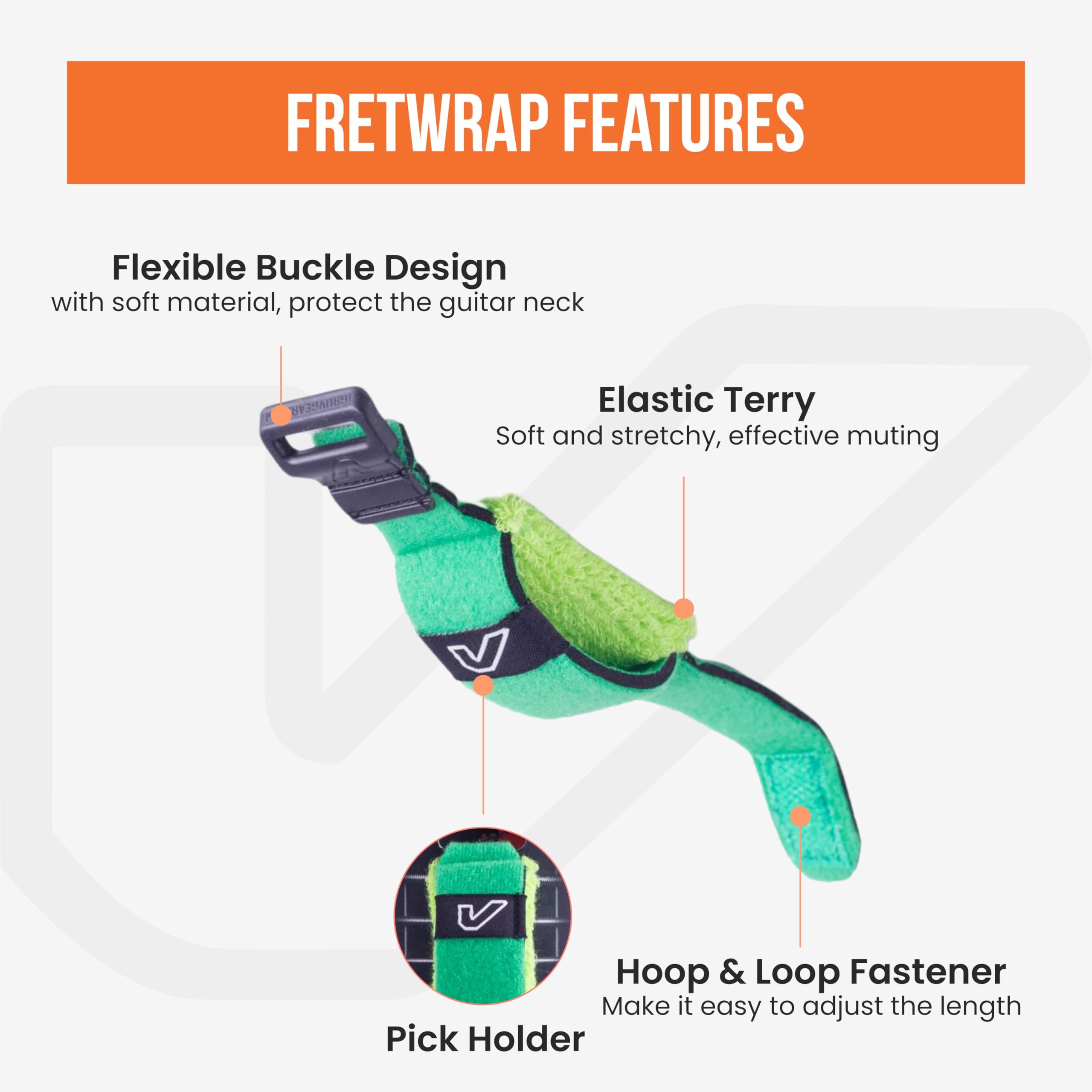 Gruv Gear Fretwraps Hd 3 Pack''Leaf'' Guitar String Muters, Green, Large