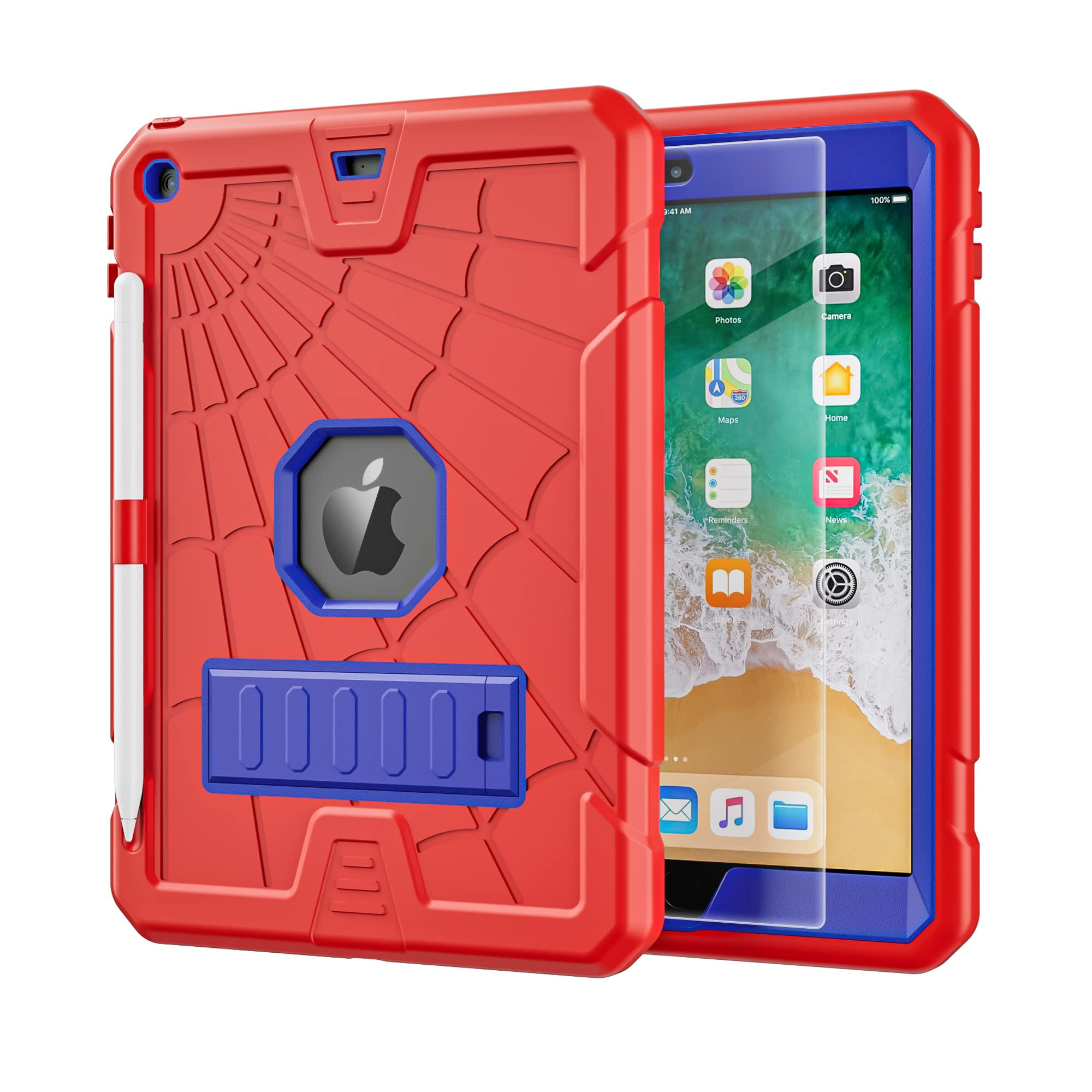 Tsqqst Ipad 6Th/5Th Generation Case 9.7 Inch With Tempered Glass Screen Protector&Pencil Holder&Stand | Heavy Duty Shockproof Ru