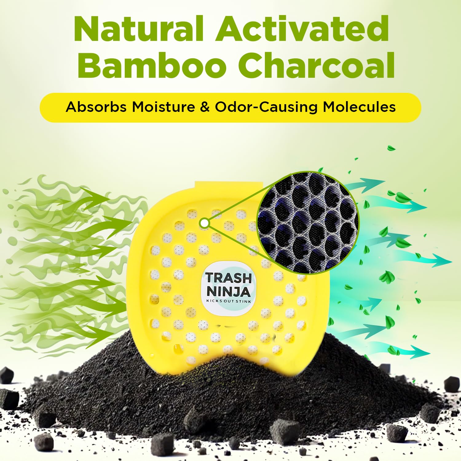 Trash Ninja Trash Can Deodorizer   Garbage Can Deodorizer With Activated Charcoal, Reusable Trash Can Odor Eliminator, Stick On