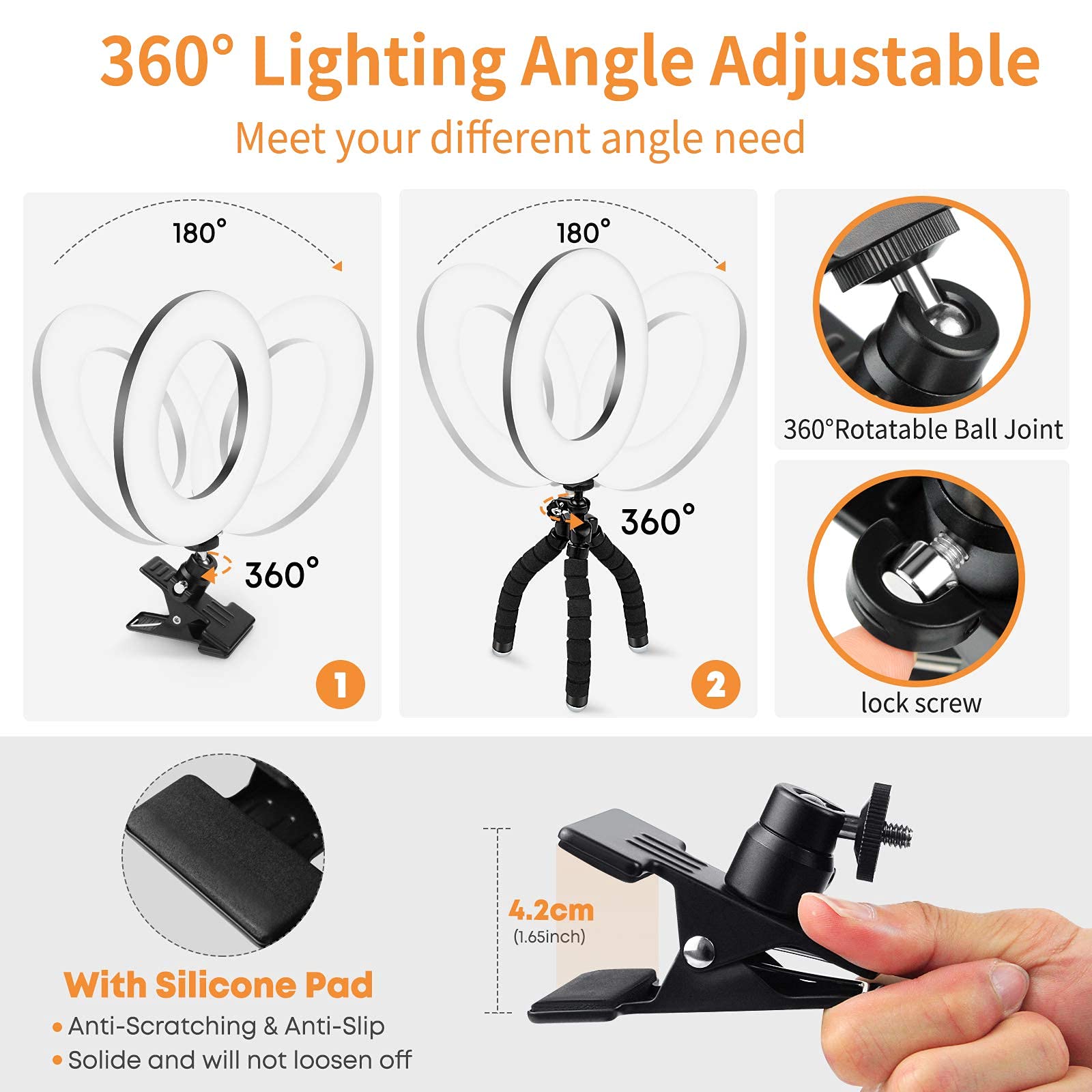 ACMEZING Video Conference Lighting Kit - Clip-On Ring Light with 5 Dimmable Colors & Brightness Levels for Webcam, Zoom, Remote Work, Live Streaming