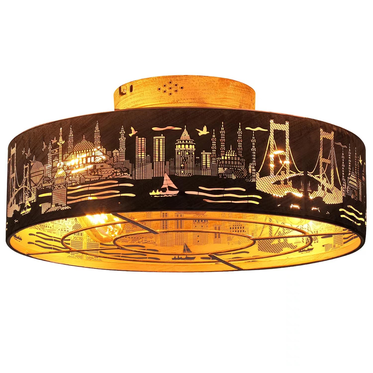 Alaruder Caged Ceiling Fans With Lights Flush Mount,Low Profile Ceiling Fan With Remote,20 Inch Caged White Fan For Bedroom,6 Sp