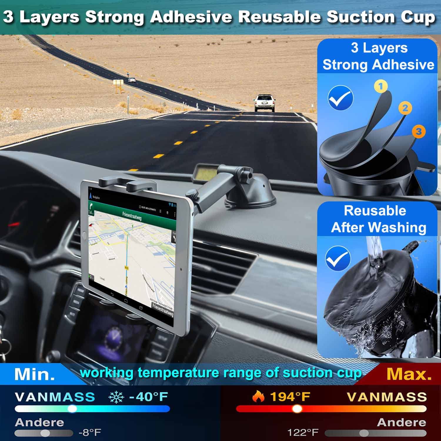 Car Dashboard Tablet Mount For 4 13'' Ipad Phone, Cuxwill Dash Windshield Tablet Telescopic Holder With Strong Suction Cup For I