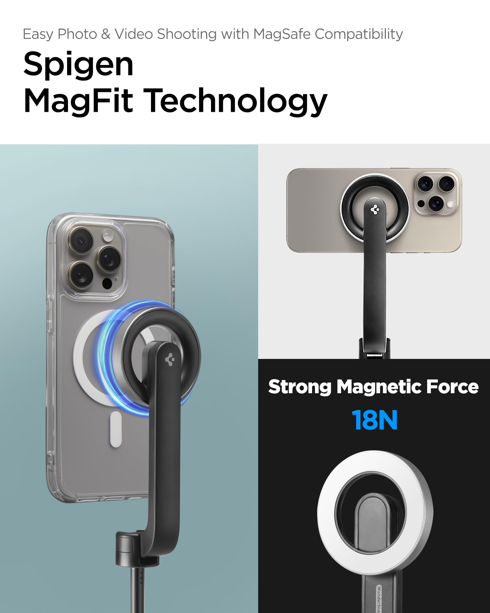 Spigen Selfie Stick Tripod Stand With Bluetooth Remote Control Shutter 47 Extendable Holder Compatible With Magsafe Iphone 17/16