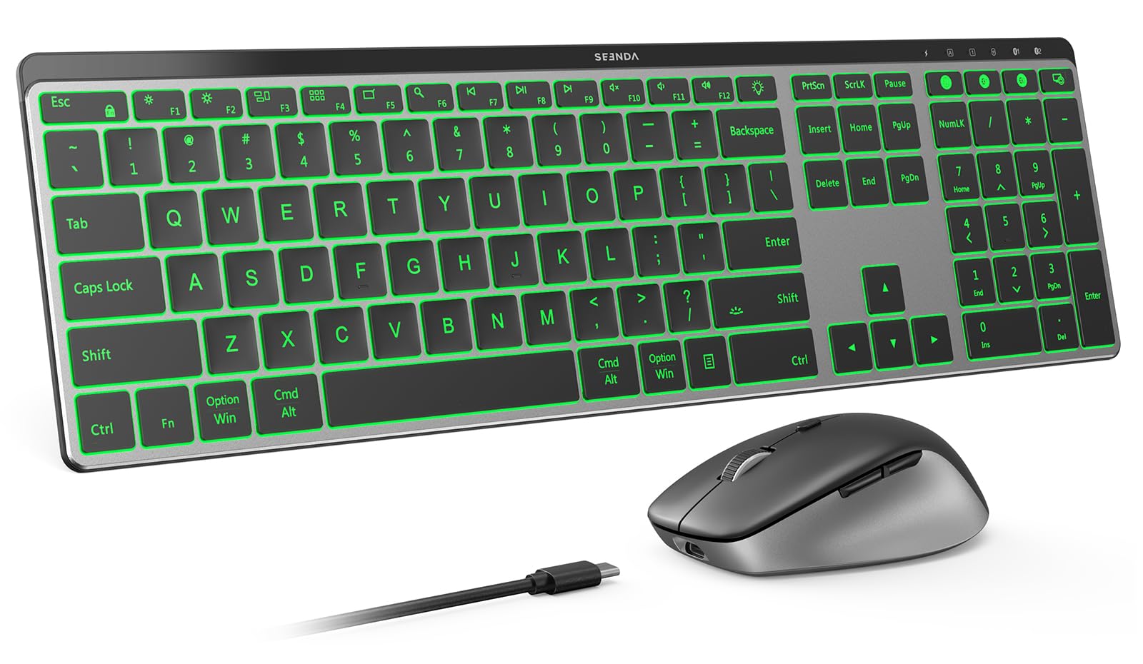 seenda COE643 Pro Wireless Bluetooth Keyboard Mouse Combo, 7Color Backlit
