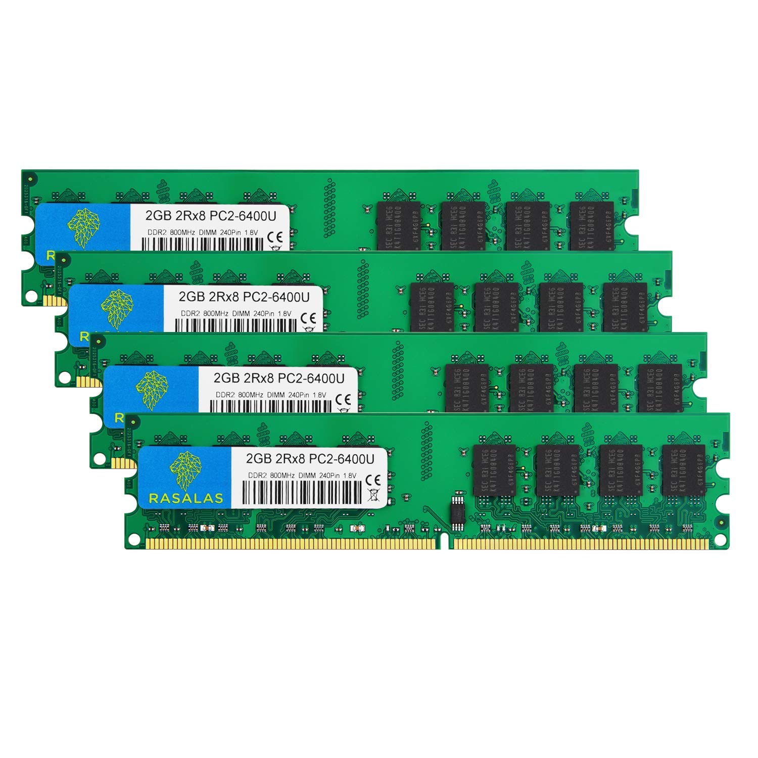 Rasalas Ddr2 800 Pc2 6400 8Gb Ddr2 Kit (4X2Gb) Ddr2 800 Udimm 2Gb Ddr2 Ram 2Rx8 1.8V Cl6 Non Ecc Unbuffered Desktop Ram Memory M