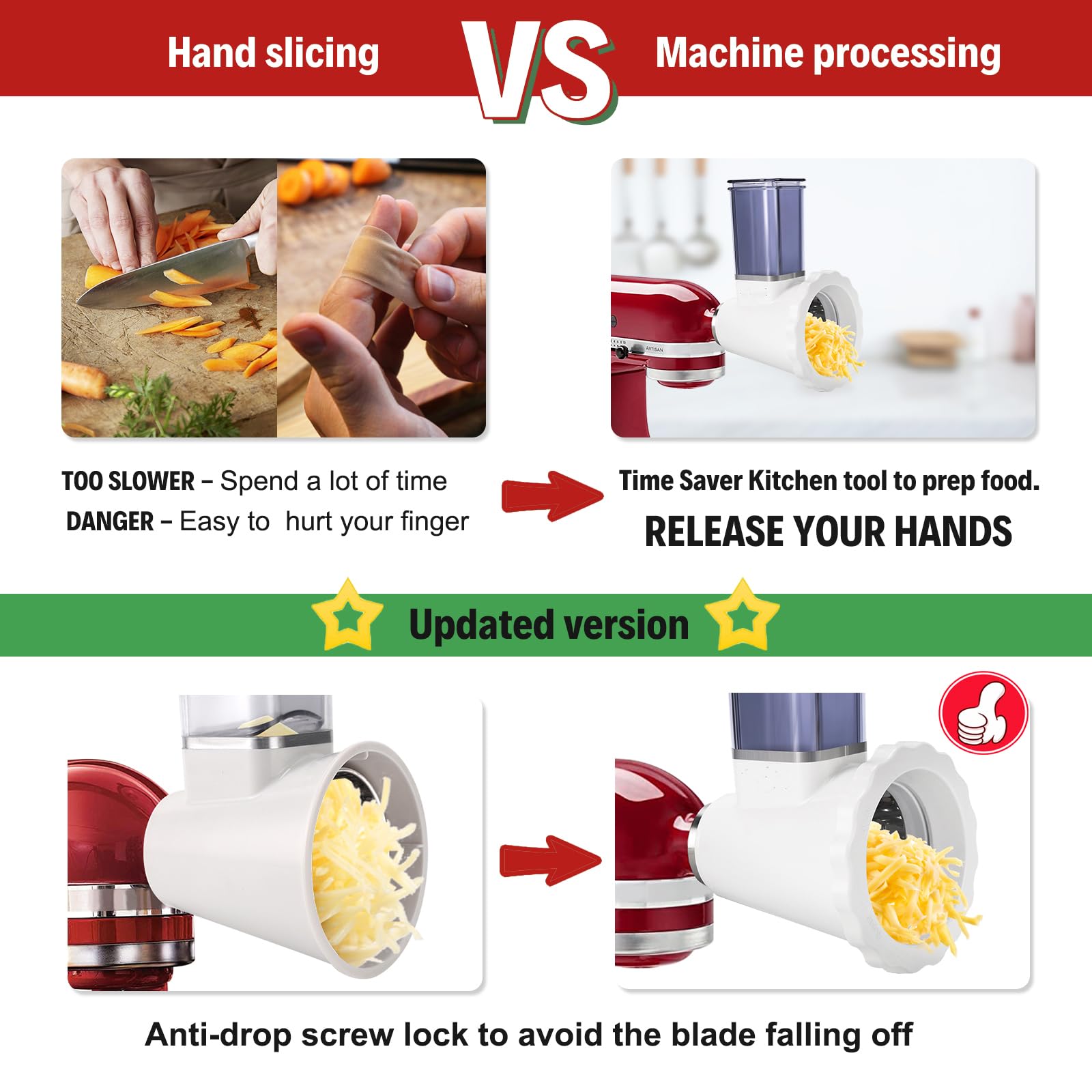 Cheese Slicer Shredder Attachments For Kitchenaid Stand Mixers, Food Slicers Cheese Grater Attachment, Salad Maker Accessory Veg