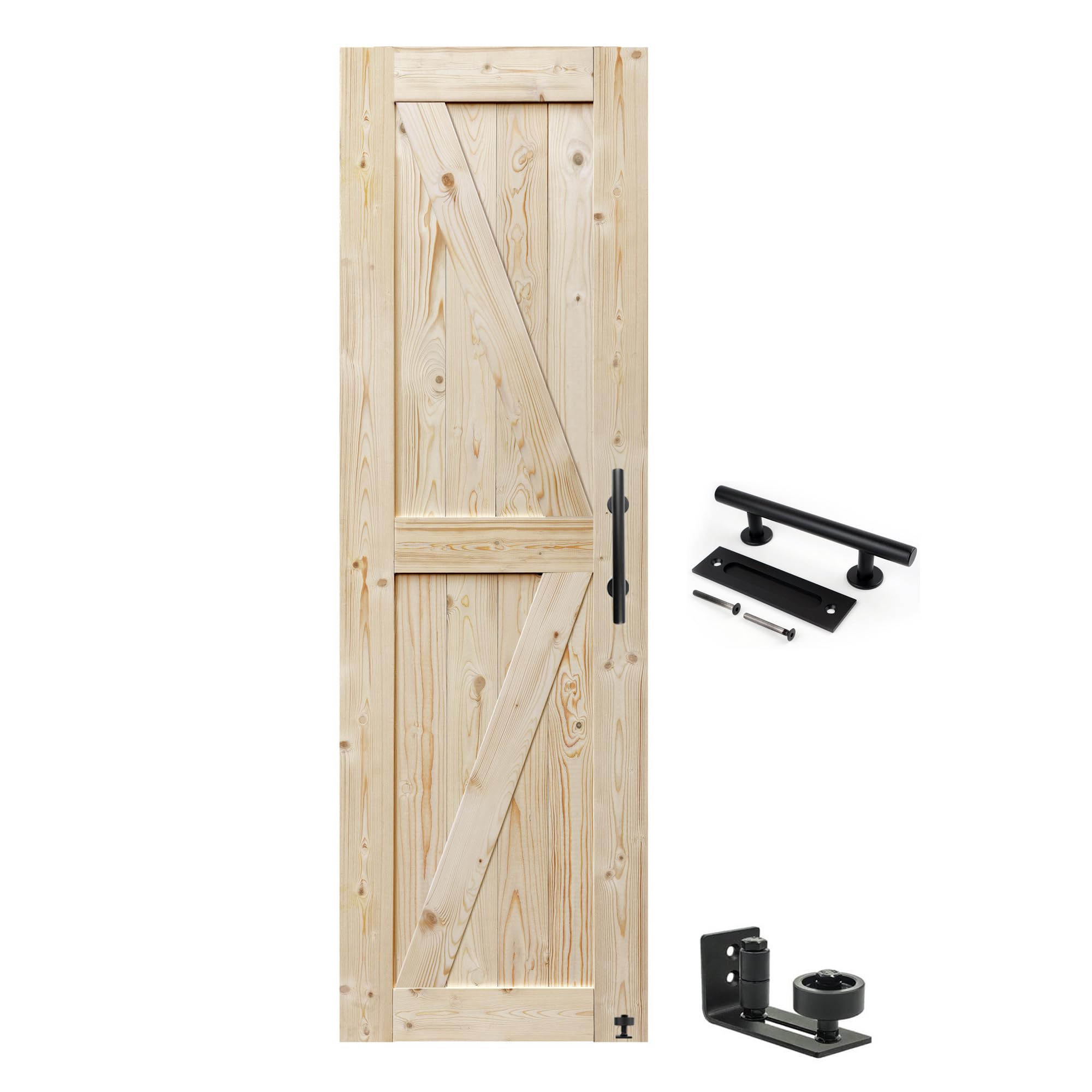 S&Z TOPHAND 26in x 80in Barn Door, 20-60 in Unfinished British Brace Barn Door/Modern Style/Solid Wood/Simple Assembly is Requir