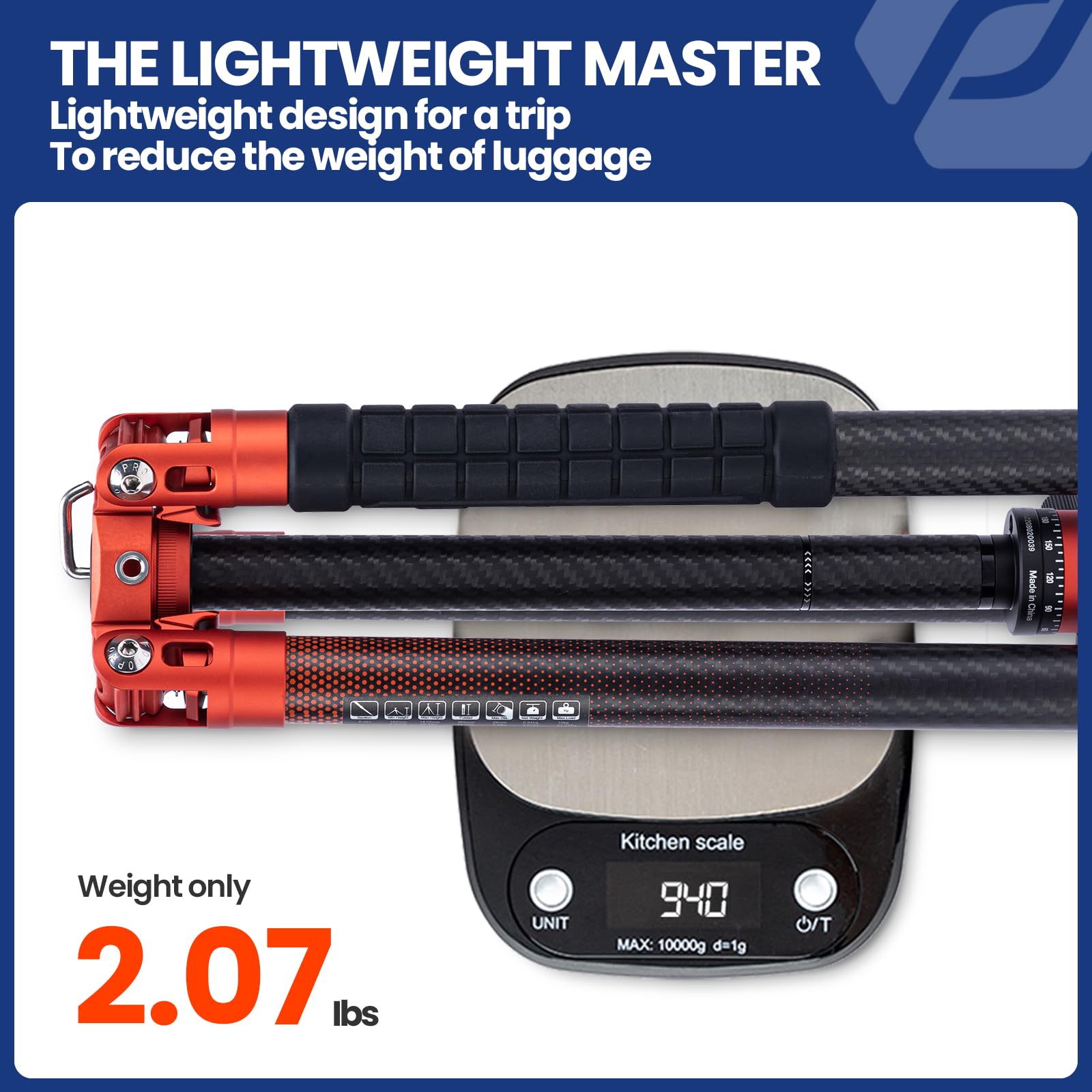 Fotopro Carbon Fiber Tripod For Camera 2Lbs Ultralight 62 Inch Travel Camera Tripod Max Loads Up 22Lbs X Aircross 3 Orange