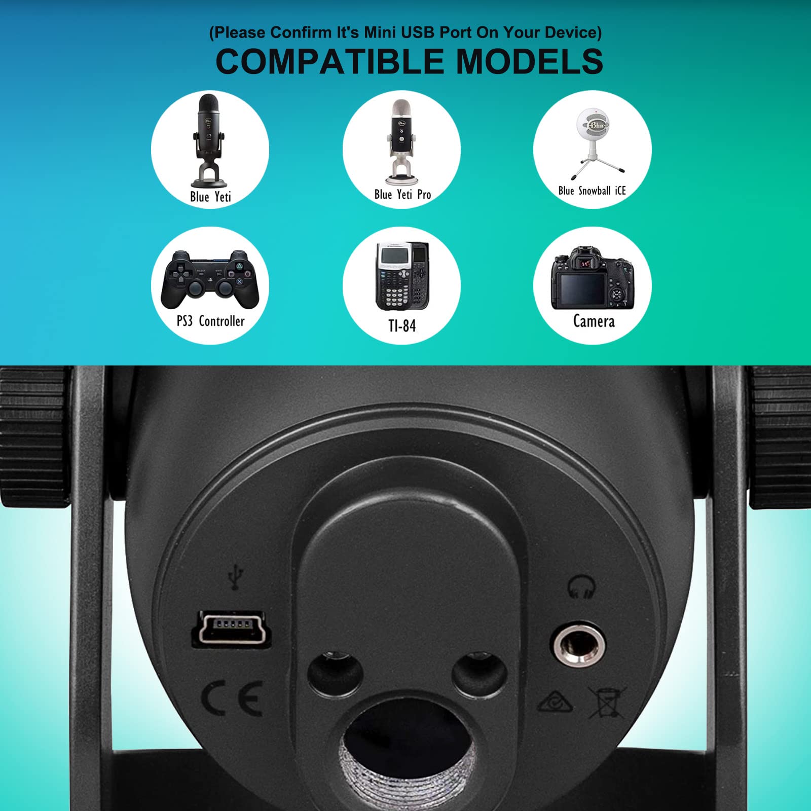 2 Pack 6Ft Replacement Power Cord For Blue Yeti Microphones Mic, Blue Snowball Ice Usb Mic Wire, Ti 84 Graphing Calculator, Ti Nspire Cx/Cx Cas, Ti84 Plus Charging Usb A To Mini B Data Transfer Cable