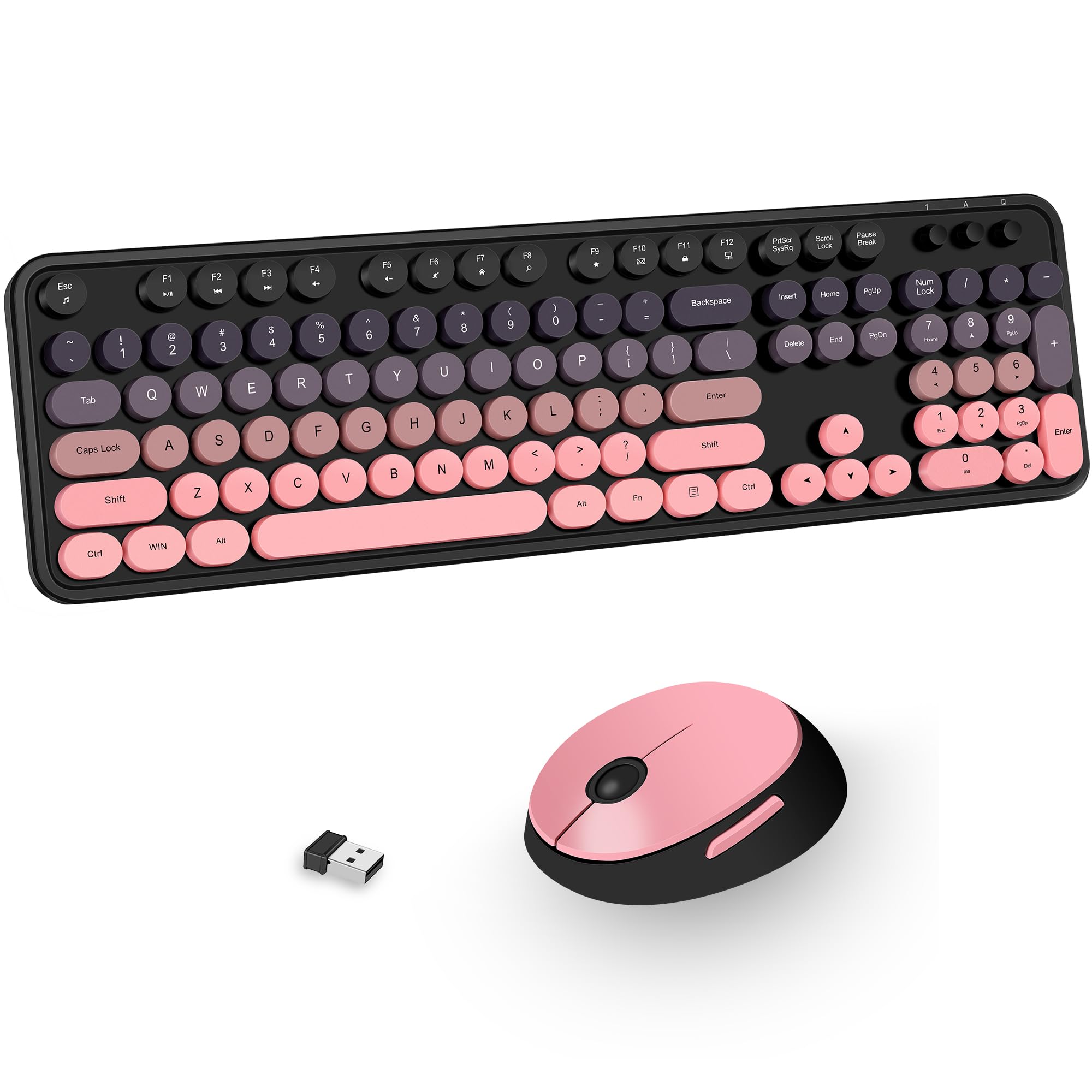 Kootop Cute Typewriter Wireless Keyboard and Mouse Combo Black and Pink