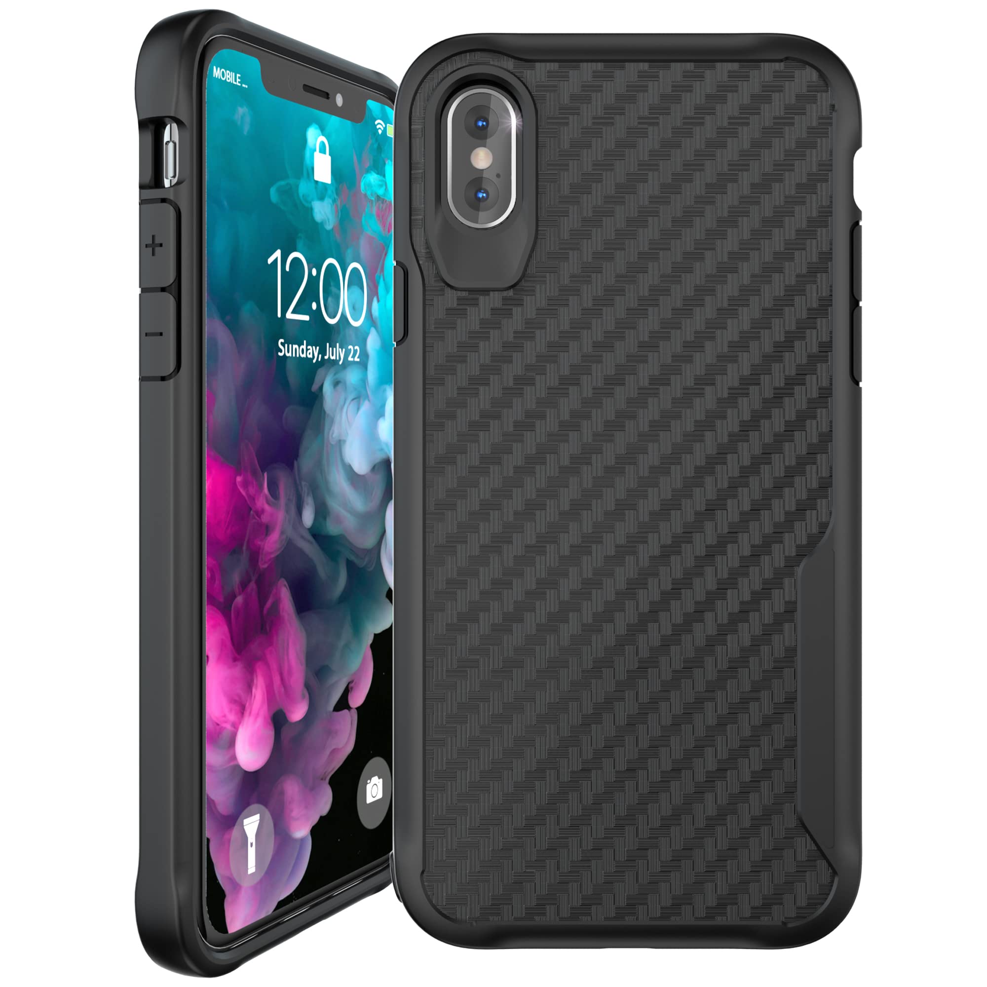 Kitoo Designed For Iphone X Case/Designed For Iphone Xs Case, Carbon Fiber Pattern, 10Ft. Drop Tested, Wireless Charging   Black