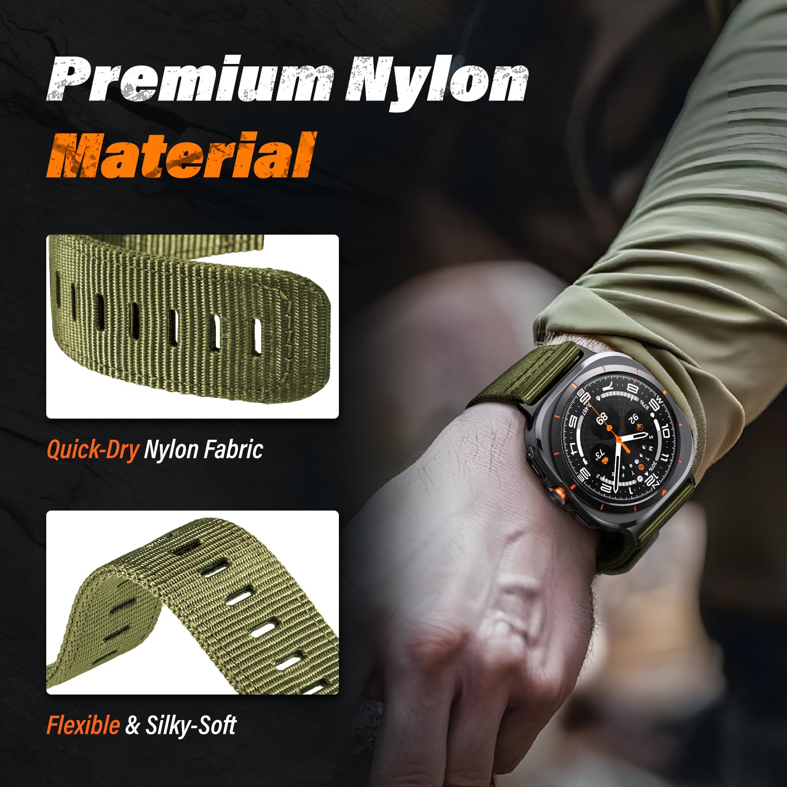 Compatible With Samsung Galaxy Watch Ultra Bands 47Mm, Rugged Nylon Band For Galaxy Watch Ultra 47Mm(2025/2024), Adjustable Smar