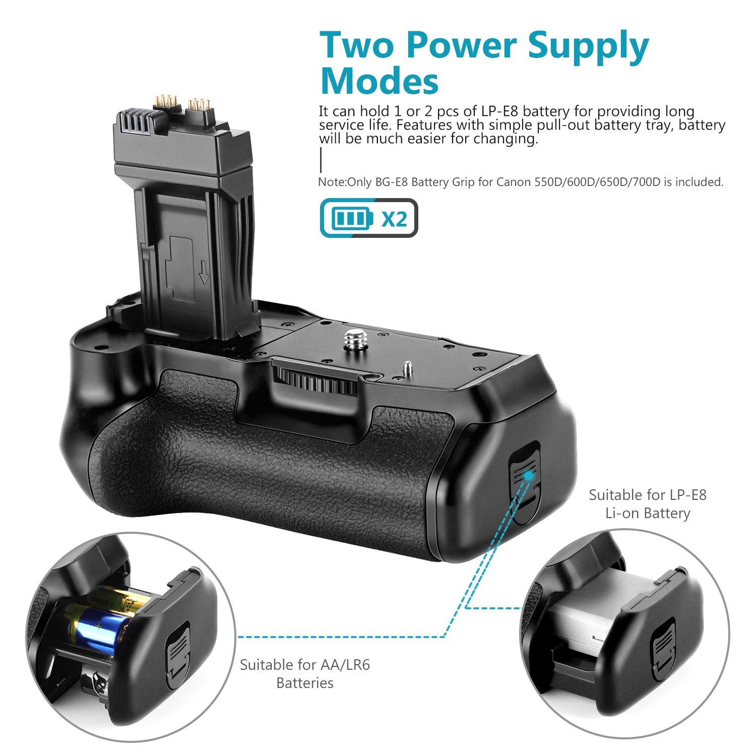 Neewer Bg-E8 Replacement Battery Grip For Canon Eos 550D 600D 650D 700D/ Rebel T2I T3I T4I T5I Slr Cameras