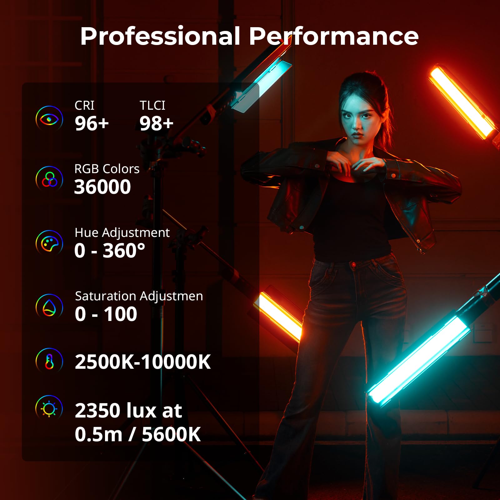 Smallrig Rt25 Rgb Tube Light Stick Kit, 25W Rgbww Led Light Wand, Ip54 Waterproof, Handheld Light Bar, Cri96+, Tlci98+, 2500 100