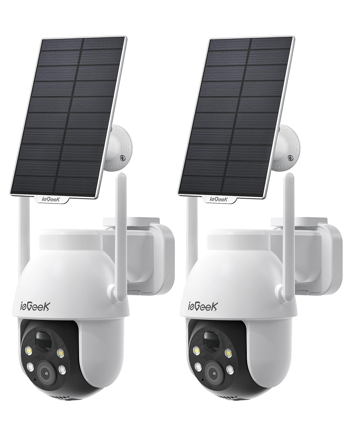 Iegeek Solar Security Cameras Wireless Outdoor, 2K Wifi Camera For Home Security System, Battery Powered Surveillance Cam With 360�Ptz Color Night Vision, Pir Motion Sensor, Works With Alexa (2 Pack)