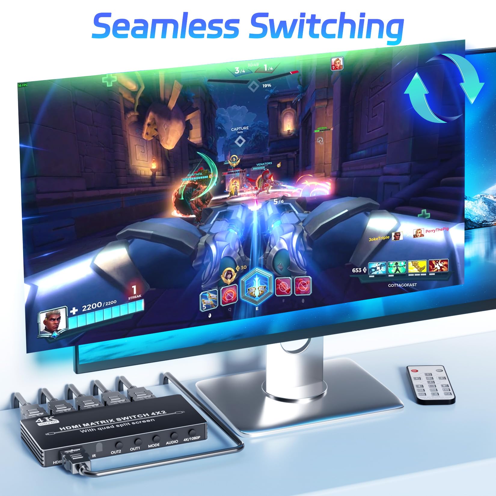 4K Hdmi Multiviewer Switch 4X2 Hdmi Matrix Switcher, Bolaazul Hdmi Quad Multi Viewer 4 In 2 Out Seamless Switch Hdmi Port Expand