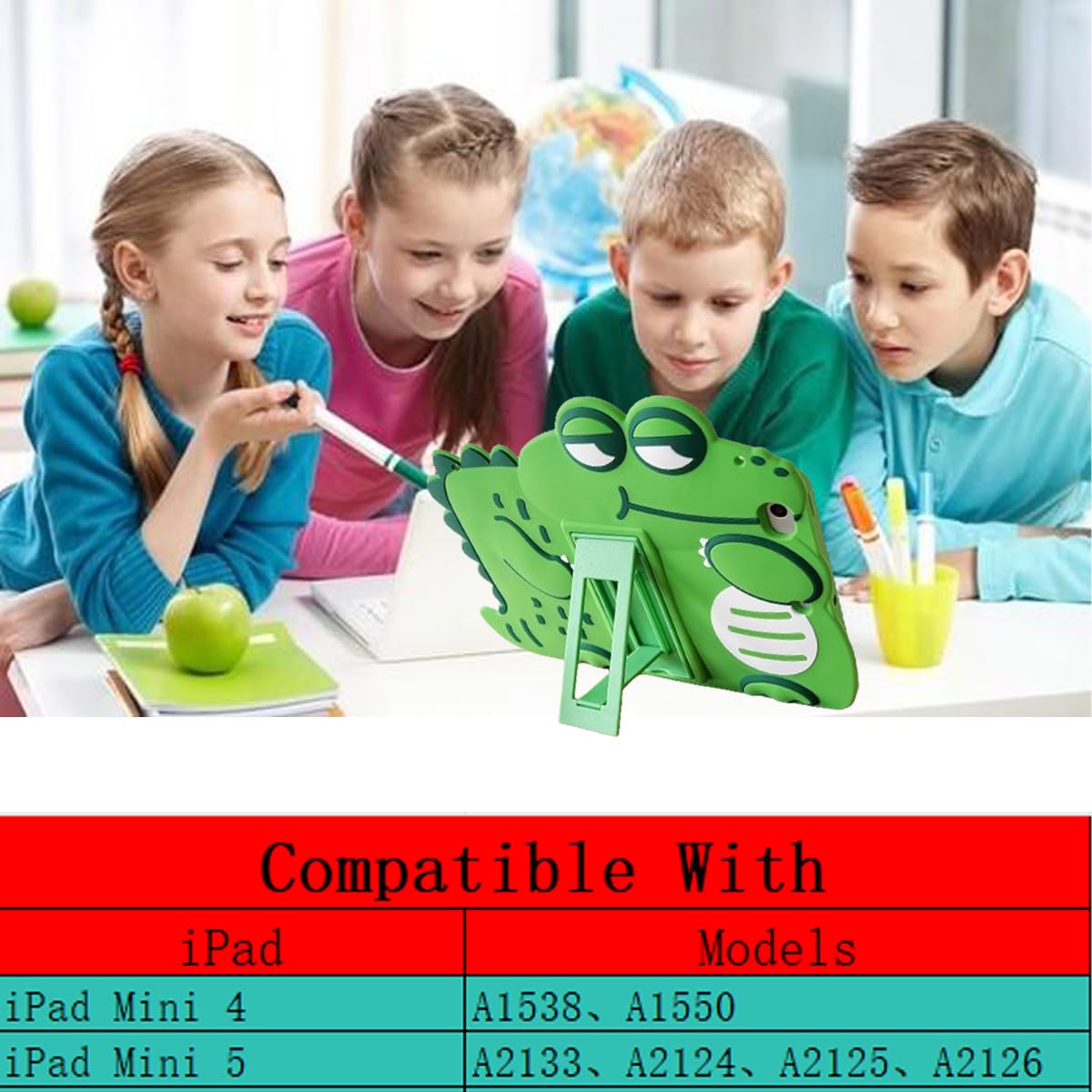 Lubiogio 3D Cute Crocodile Case For Ipad Mini 4Th 5Th Gen 7.9 Inch With Strap,Kawaii Cartoon Green Crocodile Soft Silicone Case