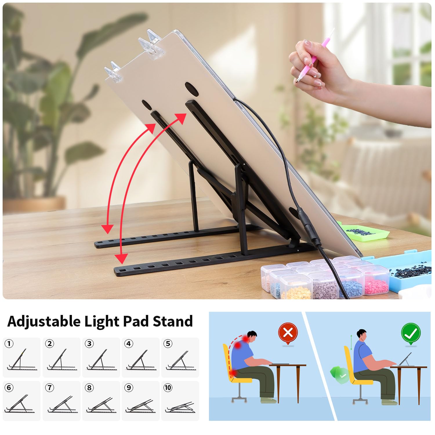 Zocelight A4 Light Pad For Diamond Art Kits For Adults,0.2'' Ultra Thin Light Board With Stand And Clip For Diamond Painting Acc
