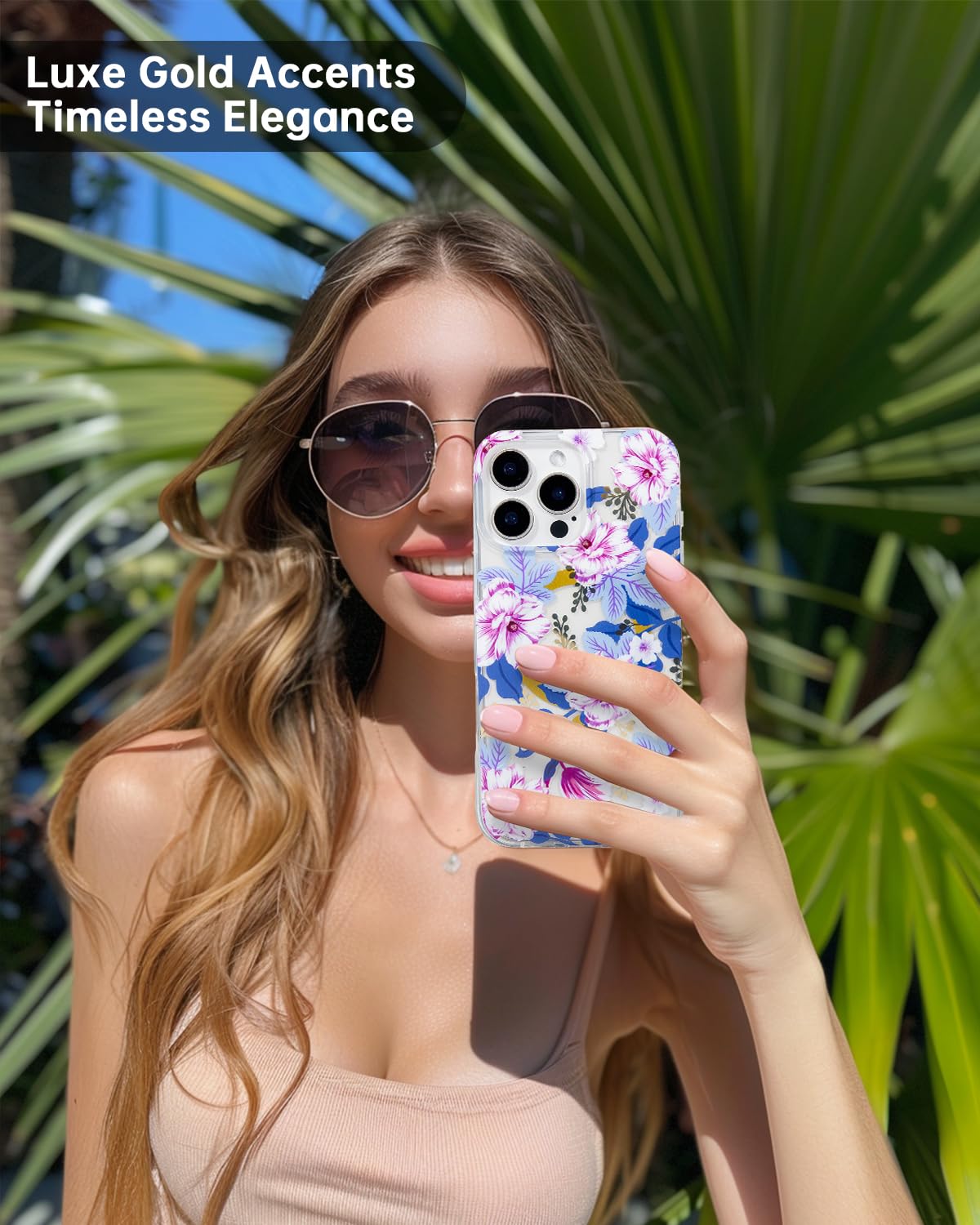 Scorpify For Iphone 16 Pro Max Case [Compatible With Magsafe] With Purple Hibiscus Floral Design, Cute Clear Flower Magnetic Pho