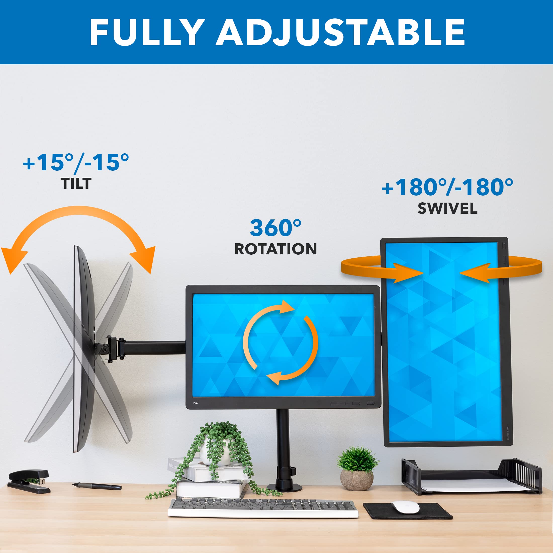 Mount It! Triple Monitor Mount 3 Screen Desk Stand for LCD Computer Monitors for 19 20 22 23 24 27 Inch Monitors VESA 75 and 100 Compatible Full Motion, 54 lbs Capacity (MI 1753),Black