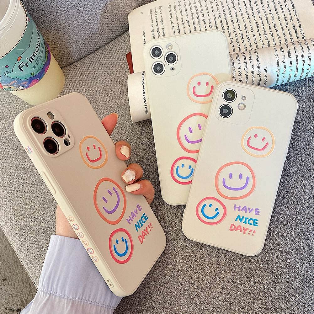 KERZZIL iPhone 12 Case Smile Pattern Silicone Slim Fit Shockproof 6.1 Inch Beige