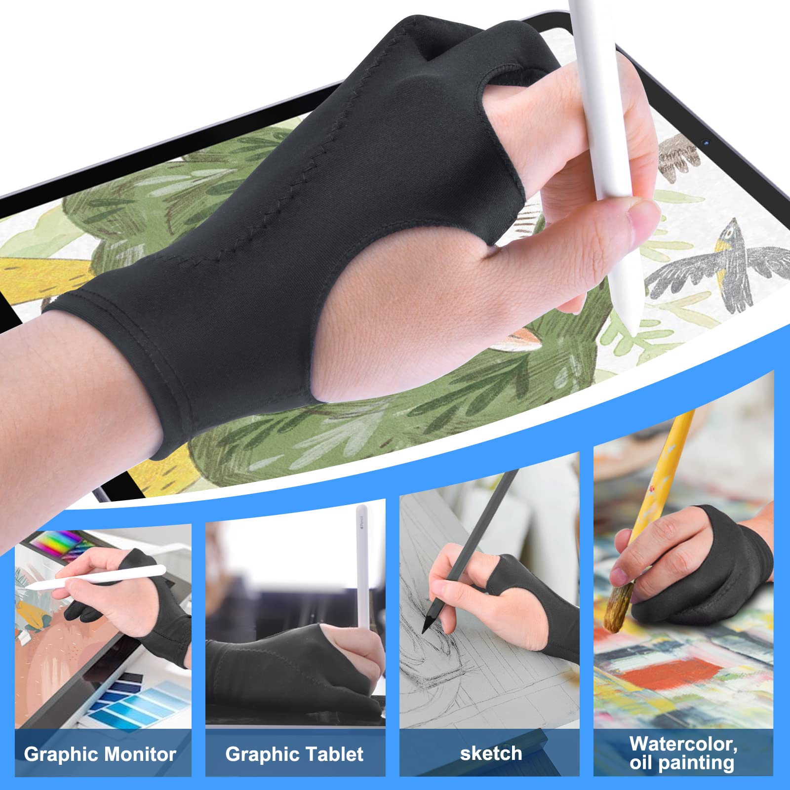 [Palm Rejection] Artist Drawing Glove 4 Pack Ipad Gloves For Touch Screen Pc Graphics Tablet Left And Right Hand 3 Layers Paddin